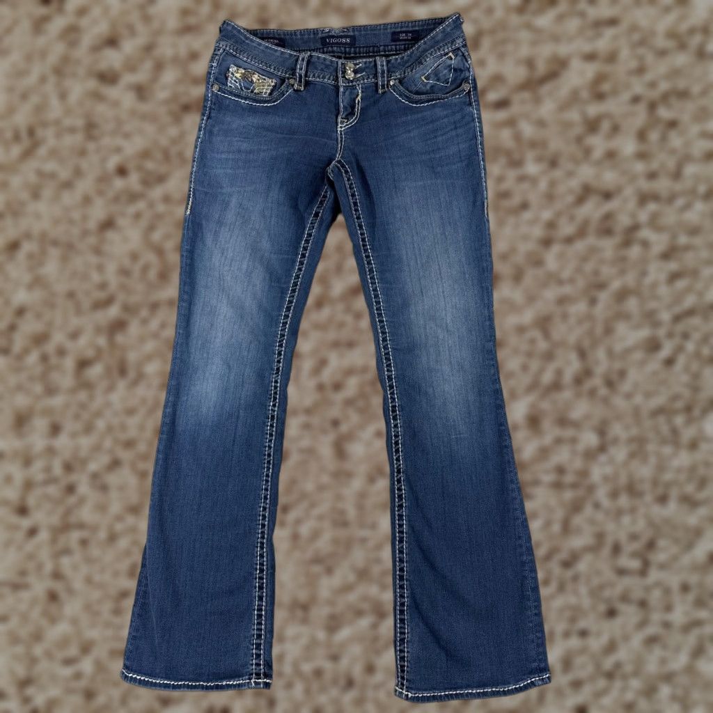 VIGOSS Jeans Womens Bootcut 30x31 Blue Denim Embroidered 5-Pocket Slim Fit Regular Size 7
