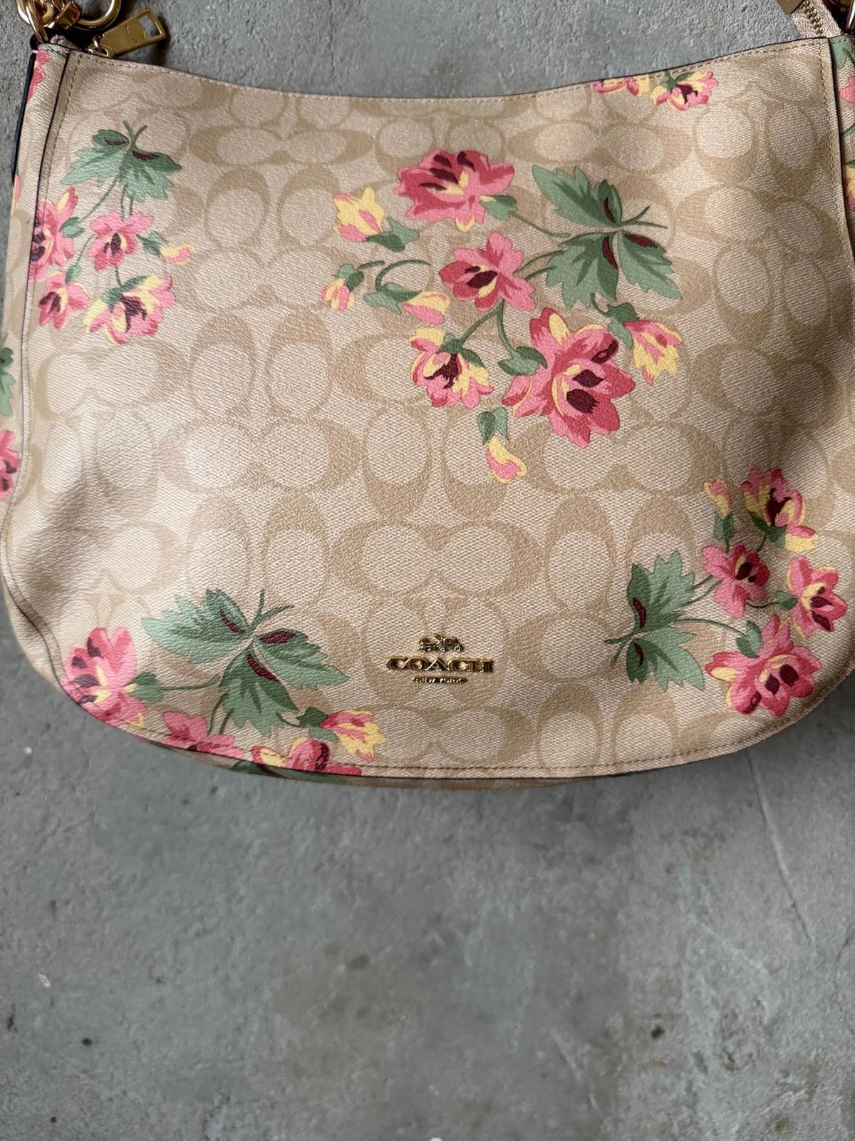 Coach Coach 2Way Signature Elle Flower Shoulder Bag Beige/Pink Size ONE SIZE - 3 Thumbnail