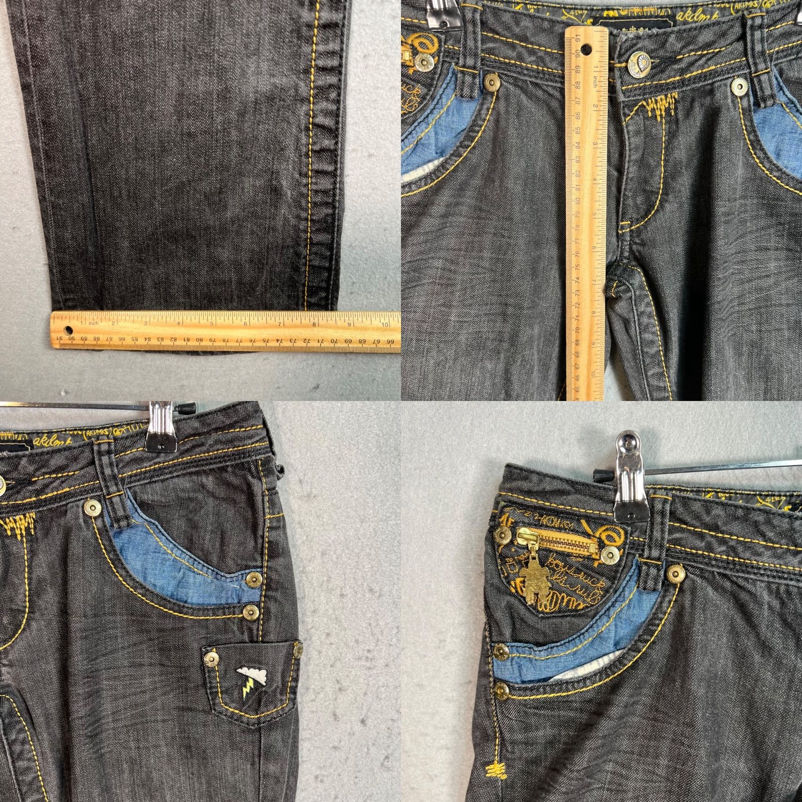 Akademiks AKADEMIKS Womens Jeans Bootcut Embroidered Black Yellow Size 28 Denim 5-Pocket Rise Low Inseam 34 Size 28" / US 6 / IT 42 - 8 Thumbnail