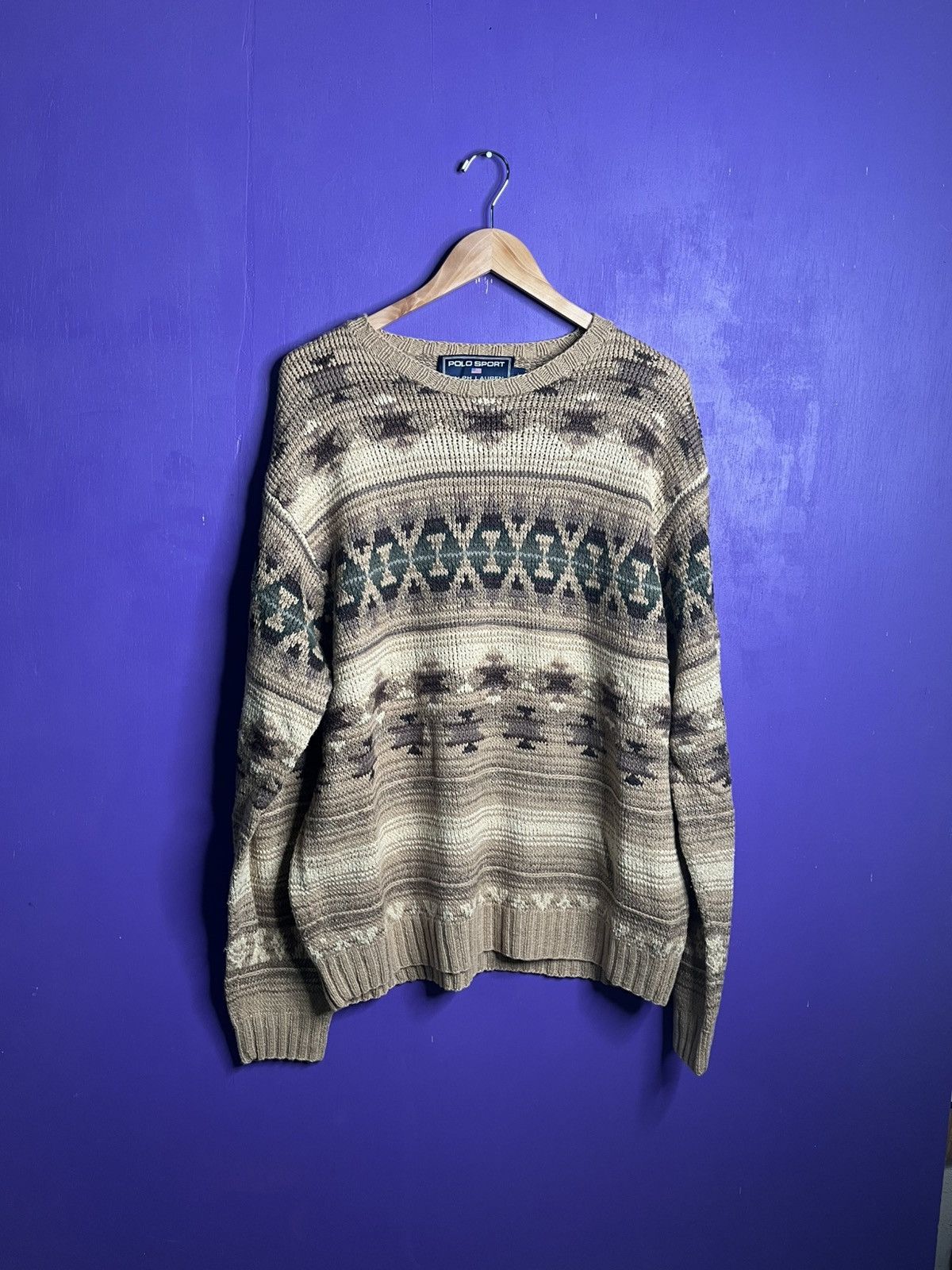 Polo Ralph Lauren × Vintage Vintage 90s Polo sport earth tones hand knit sweater Size US L / EU 52-54 / 3 - 1 Thumbnail