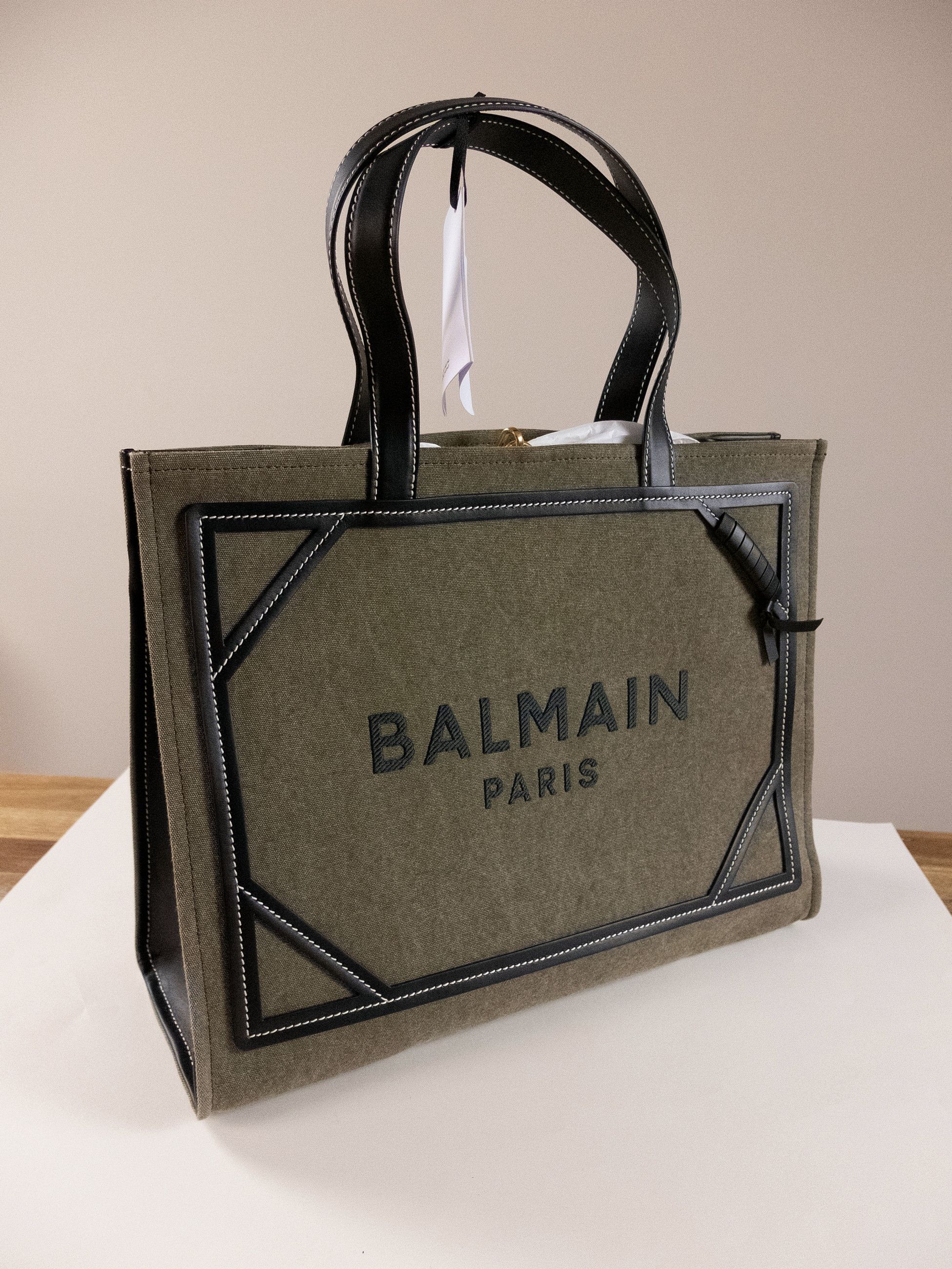 Balmain BALMAIN B Army 42 khaki black green canvas leather tote bag Size ONE SIZE - 7 Thumbnail