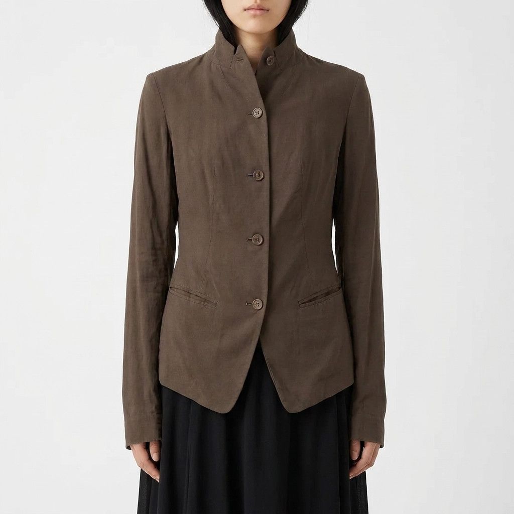 Masnada Brown Tailored Ramie Jacket Deconstructed Design Size S / US 4 / IT 40 - 1 Thumbnail