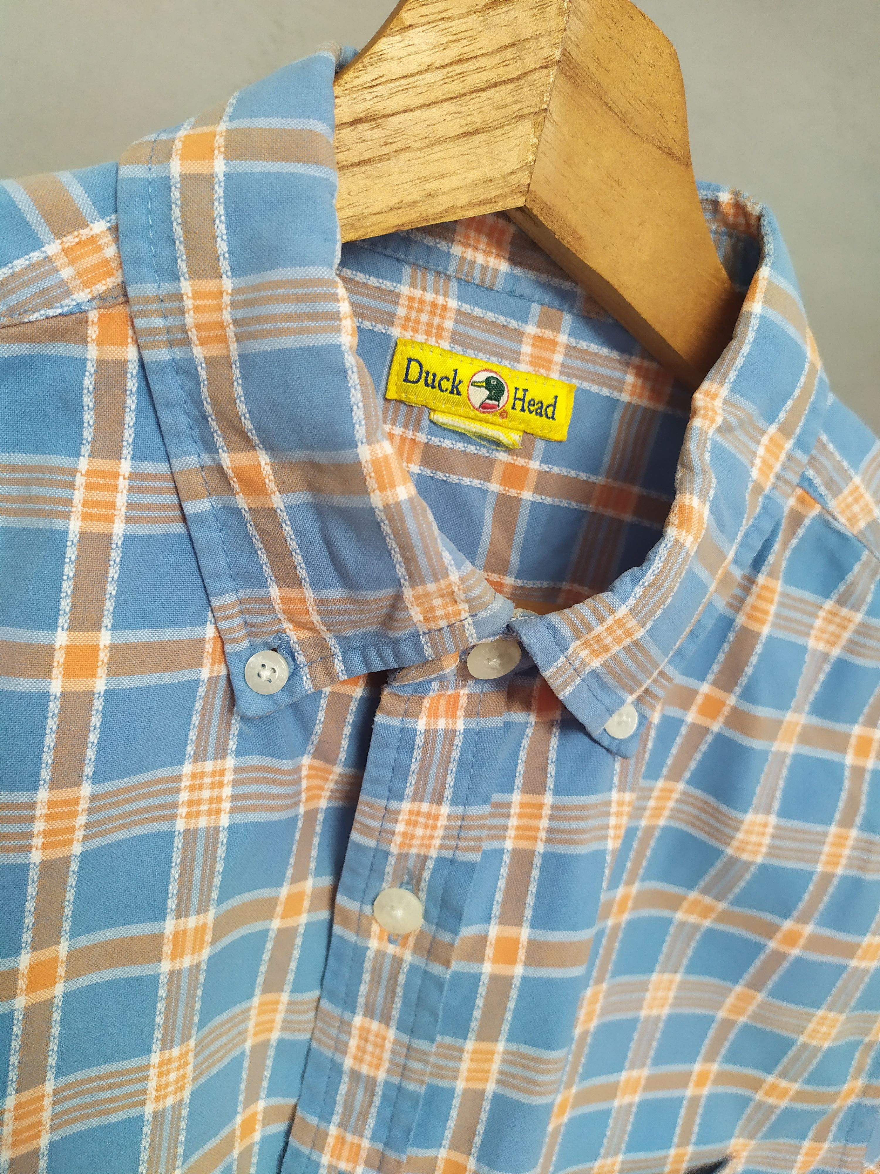 Duck Head Blue Men's Checkered Shirt Duck Head L Cotton Short Sleeve Size US L / EU 52-54 / 3 - 11 Thumbnail