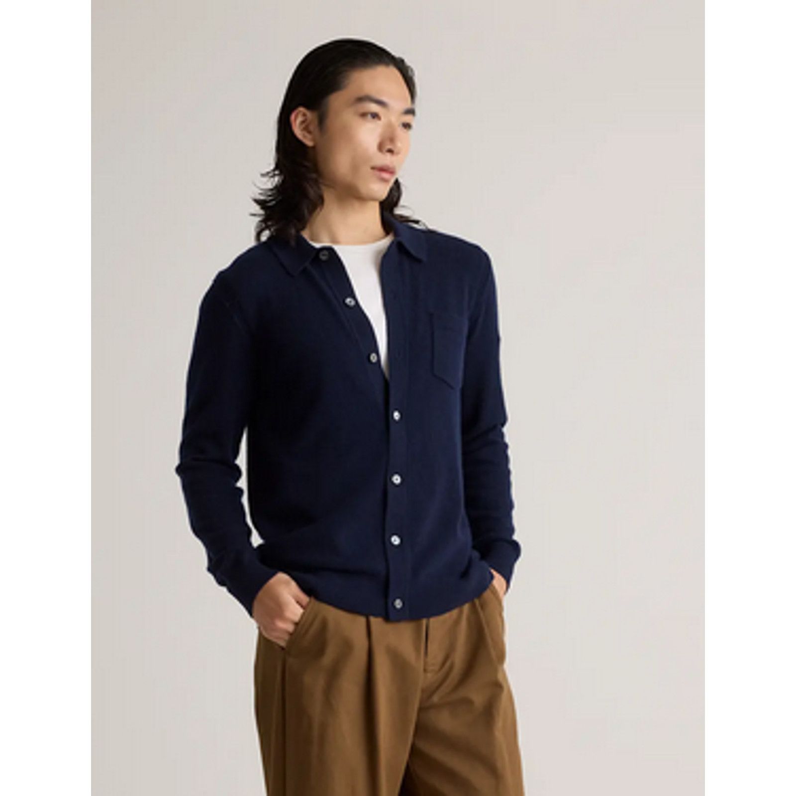 Quince Quince Mongolian Cashmere ButtonDown Sweater Large Navy NWOT Size US L / EU 52-54 / 3 - 4 Thumbnail