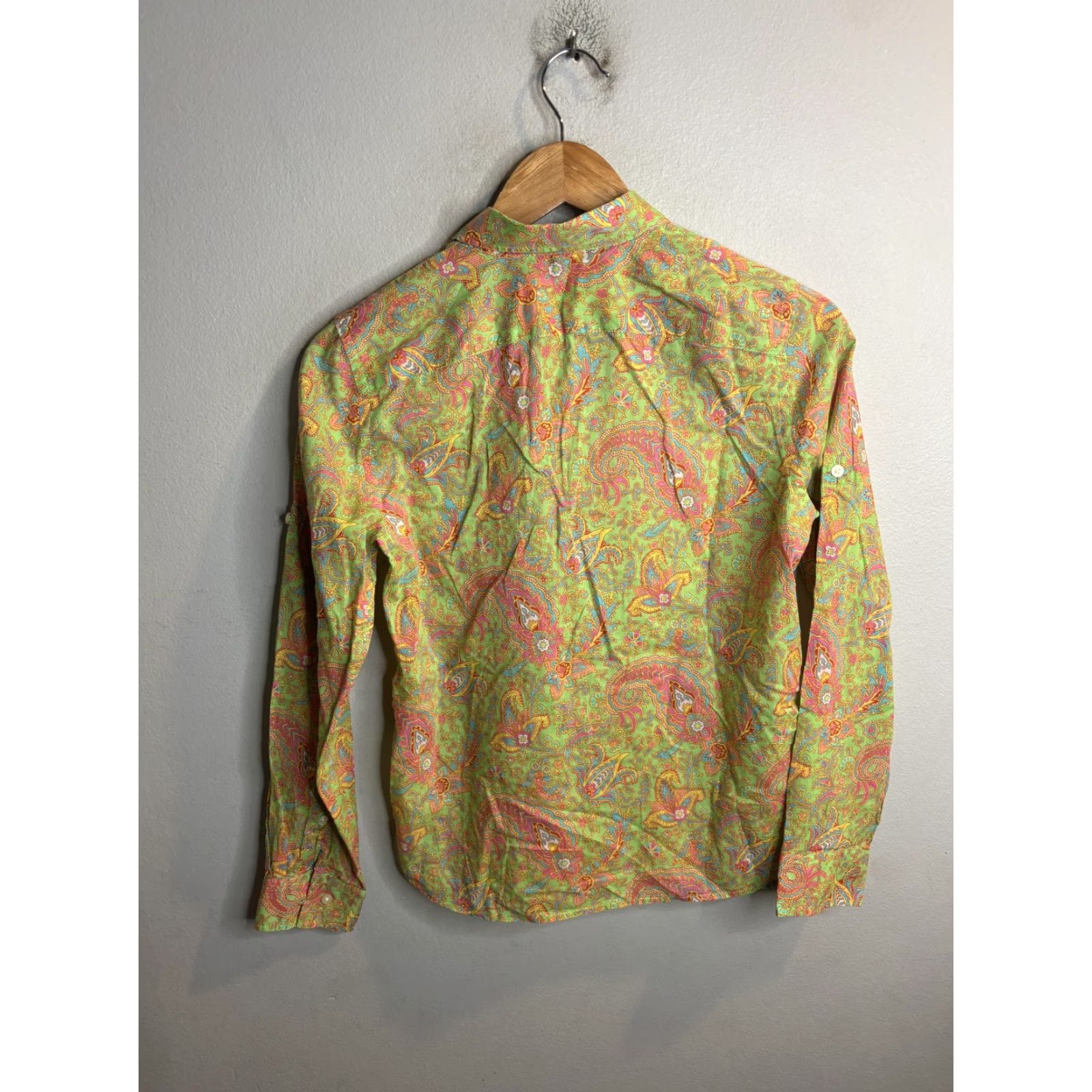 Ralph Lauren Lauren Ralph Lauren Shirt Womens Petite XS Green Paisley Button Long Sleeve Size XS / US 0-2 / IT 36-38 - 4 Thumbnail