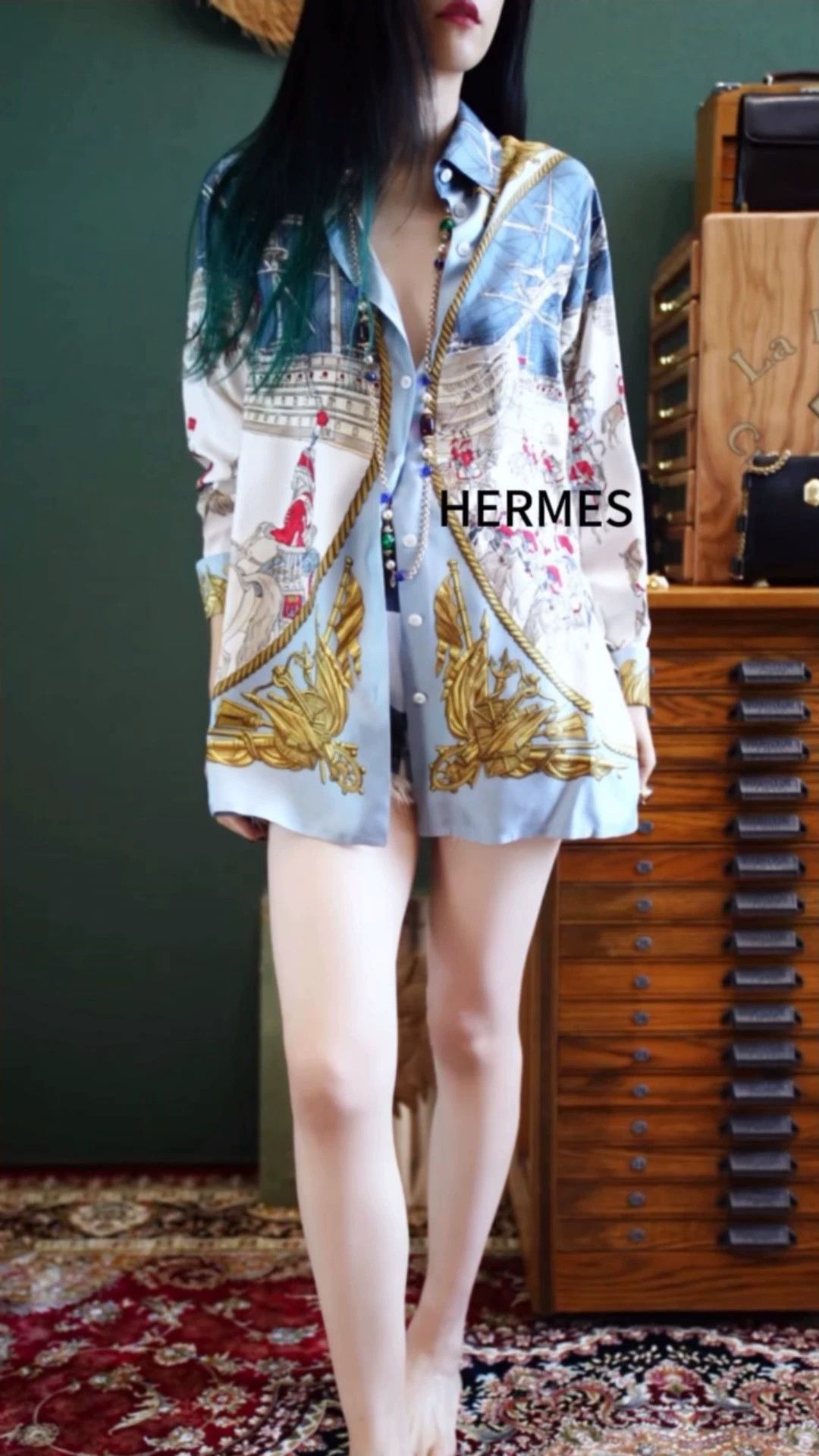 Hermes HERMES Vintage Marine et Cavalerie Silk O/S Shirt Size XS / US 0-2 / IT 36-38 - 1 Thumbnail