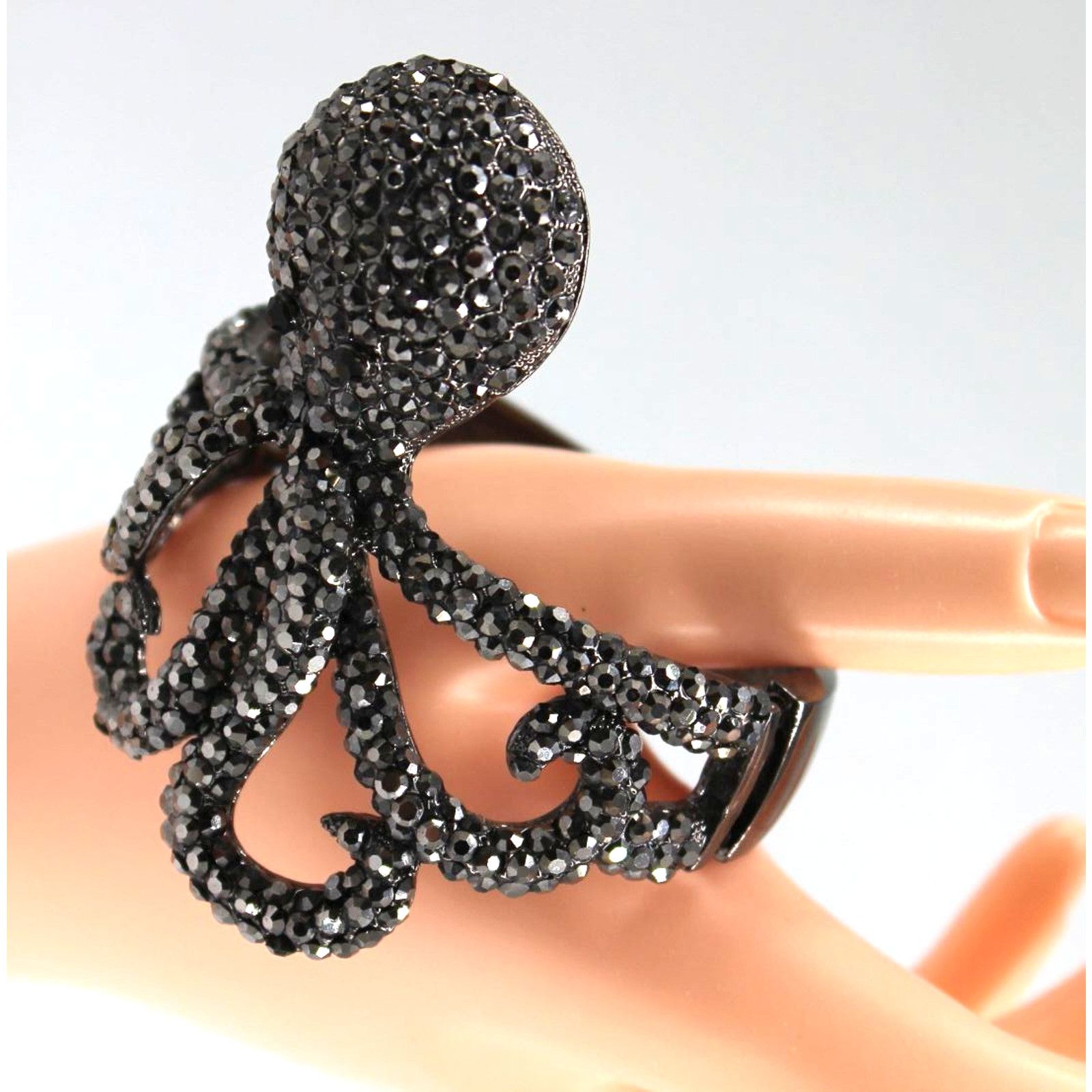 Other Vintage Black Rhinestone Metal Octopus Bracelet 7" Wrist Size ONE SIZE - 1 Thumbnail