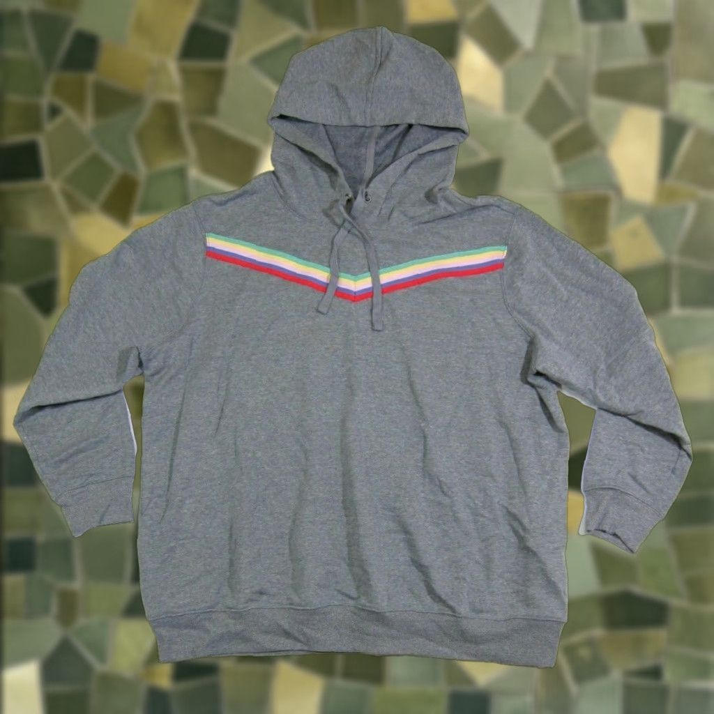 Old Navy VINTAGE Old Navy Active Cotton Stretch Grey Rainbow Hooded Pullover Sweatshirt Women 2X Size XXL / US 16-18 / IT 52-54 - 1 Thumbnail