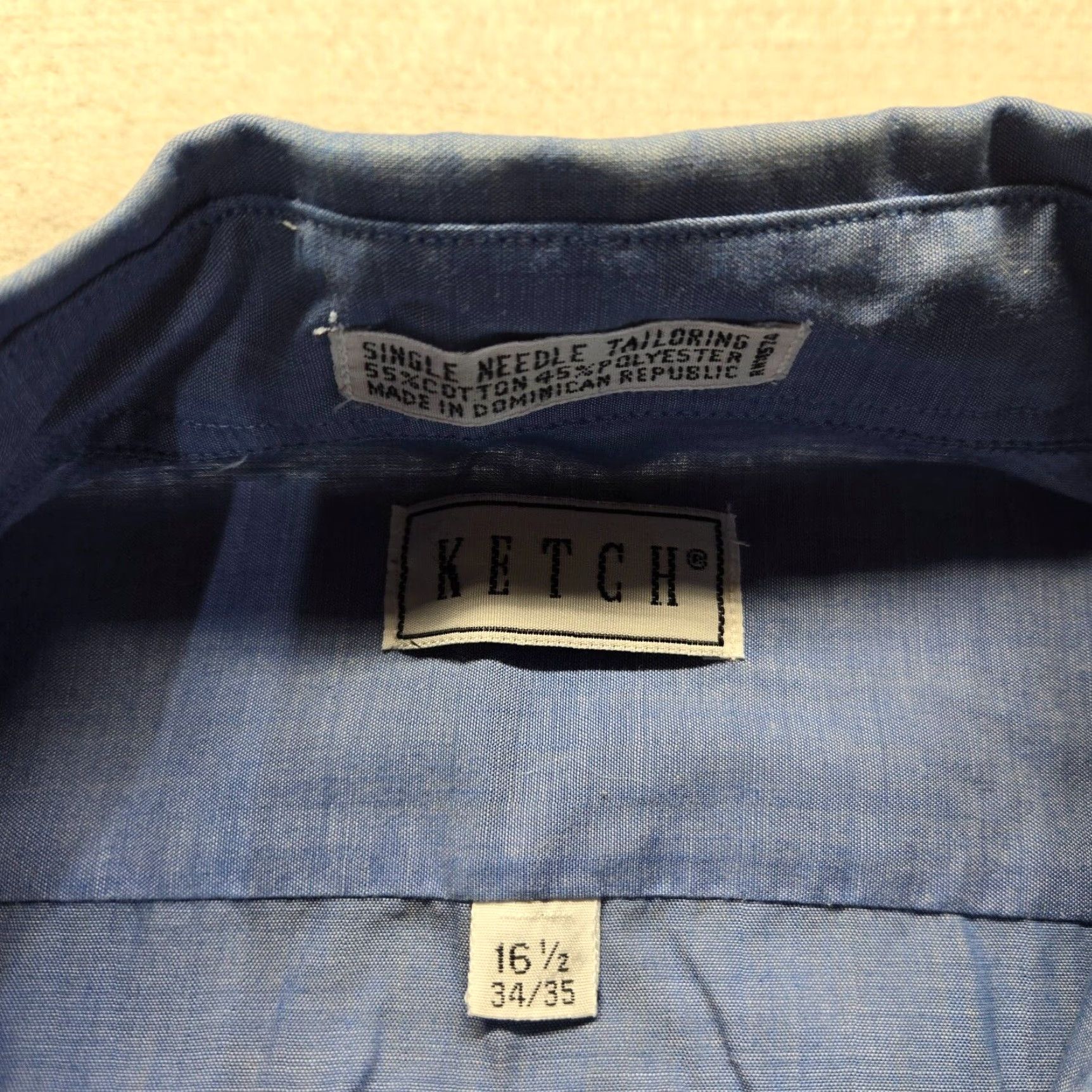 Vintage Ketch Dress Shirt Ketch Slate Blue Shirt Long Sleeve Button Up Adult Men's 16.5 34/35 Blue Solid 31 in 16.5 Col Size 42R - 3 Thumbnail