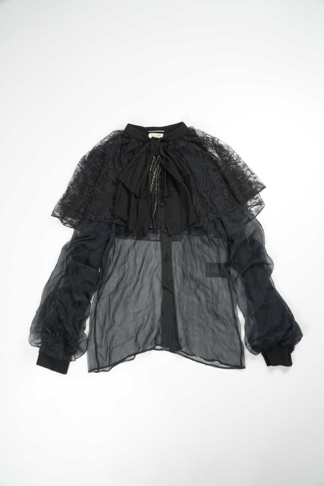 Saint Laurent Paris Saint Laurent Black Silk Sheer Long Sleeve Blouse Size M / US 6-8 / IT 42-44 - 1 Thumbnail