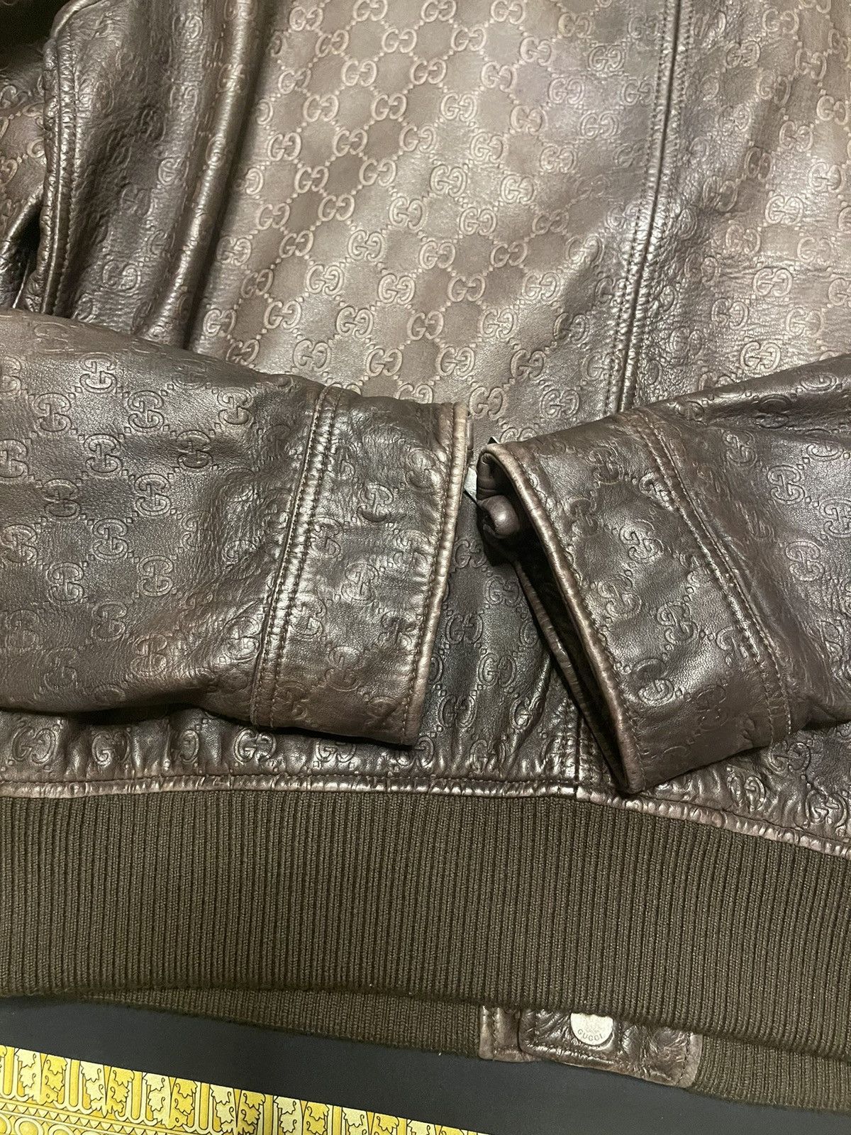 Gucci 100% AUTHENTIC GUCCI GG MONOGRAM BIKER LEATHER BROWN JACKET Size US L / EU 52-54 / 3 - 6 Thumbnail