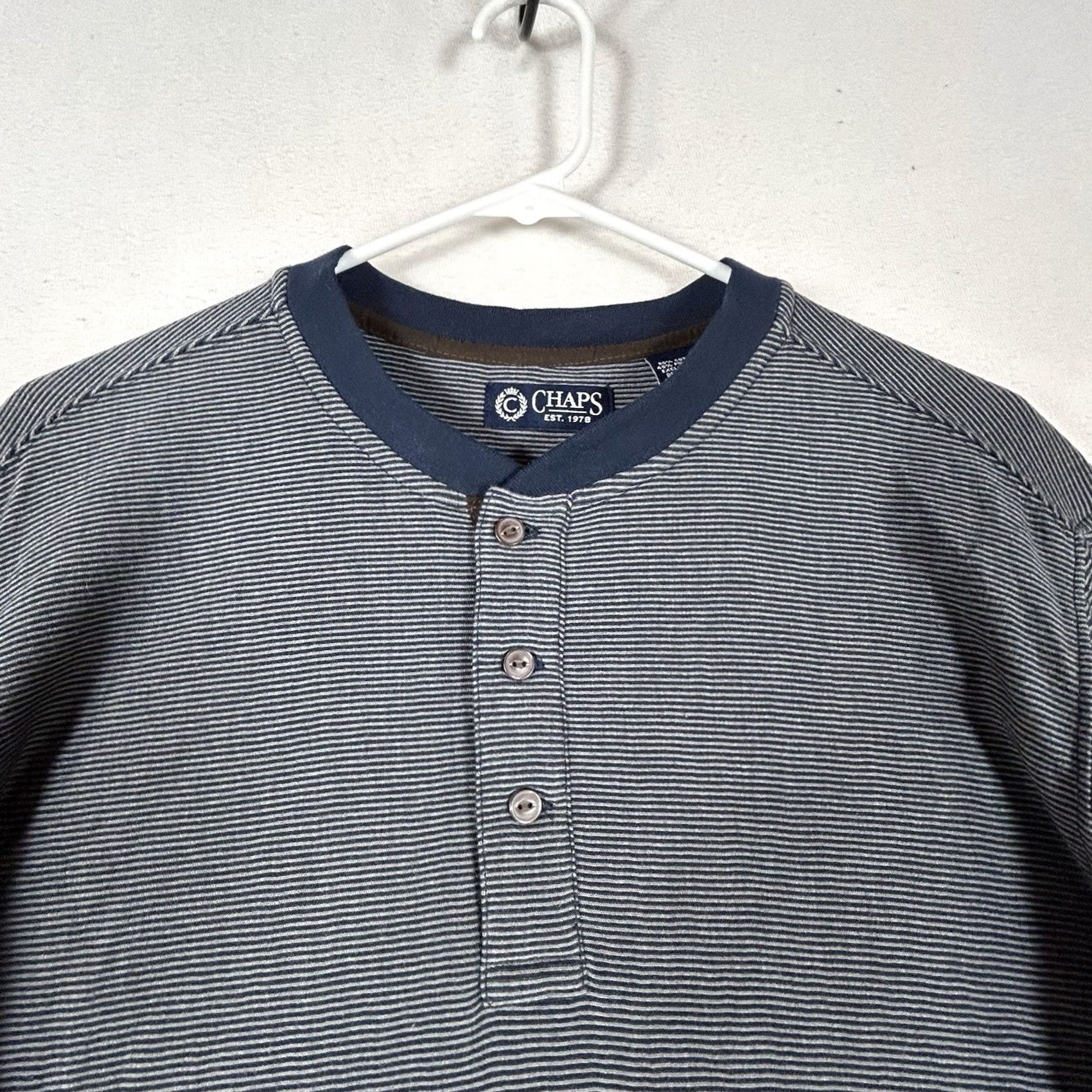 Chaps Chaps Long Sleeve Shirt Mens M Striped Gray Blue Elbow Patch L/S Shirt Size US M / EU 48-50 / 2 - 2 Thumbnail