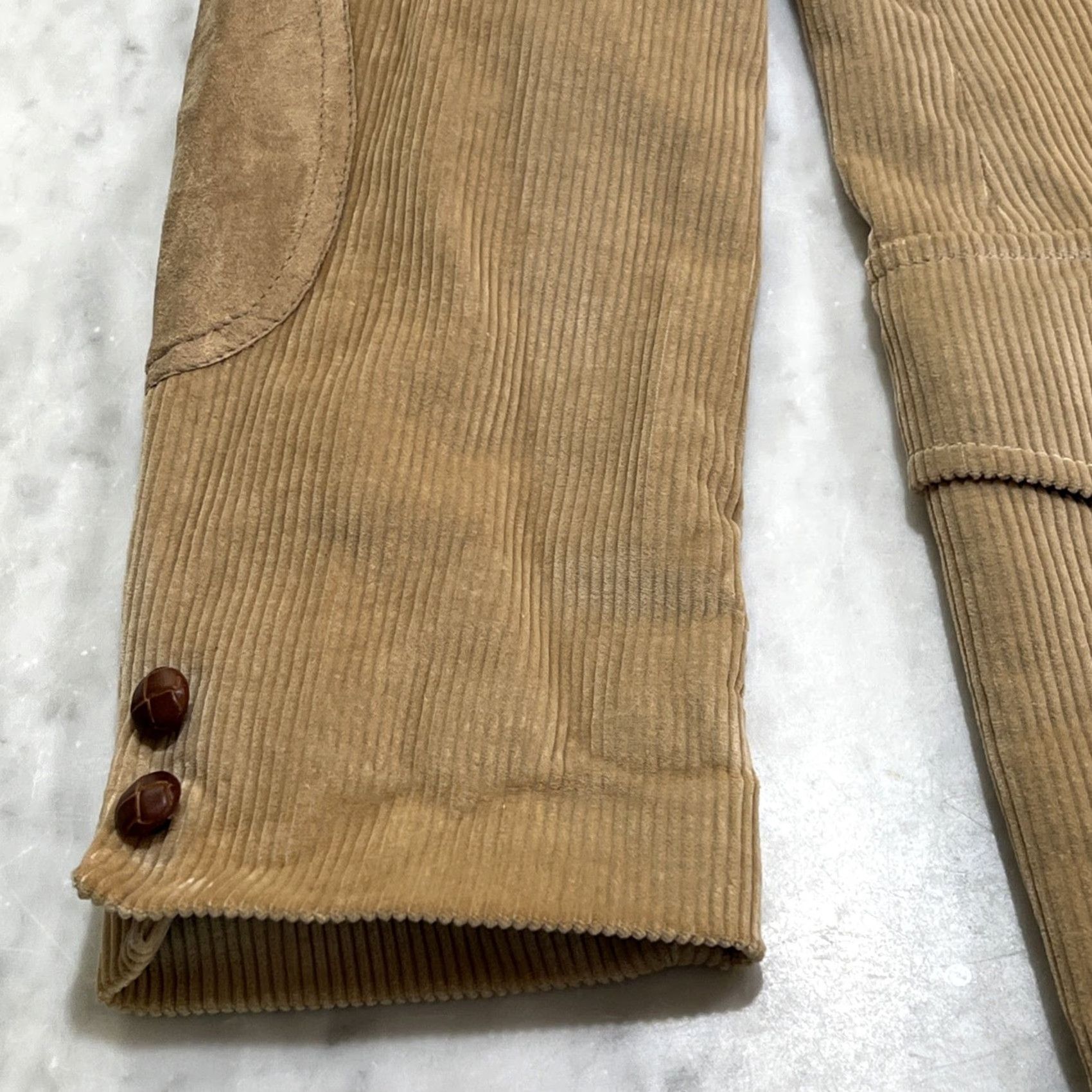 Pendleton VINTAGE Pendleton Mens Blazer Corduroy Jacket 40 Tan Western Suede Patch Two-Button Notch Tailored Single-Vented Chest 40 Mens WVTBLAZR Size 40R - 5 Thumbnail