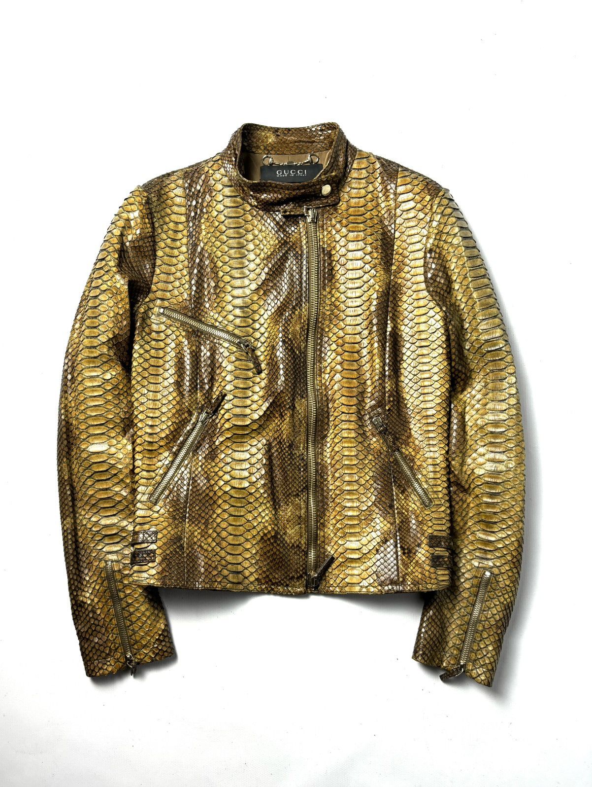 image of Gucci Python Leather Jacket in Brown, Women's (Size Small)