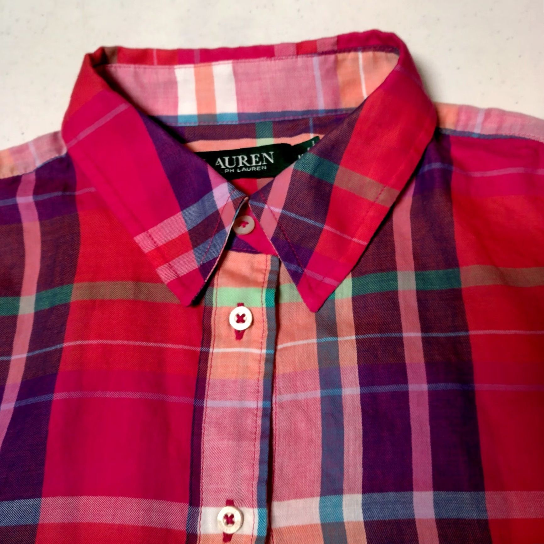 Ralph Lauren Lauren Ralph Lauren Blouse Shirt Women M Roll Tab Sleeve Purple Plaid Size M / US 6-8 / IT 42-44 - 7 Thumbnail