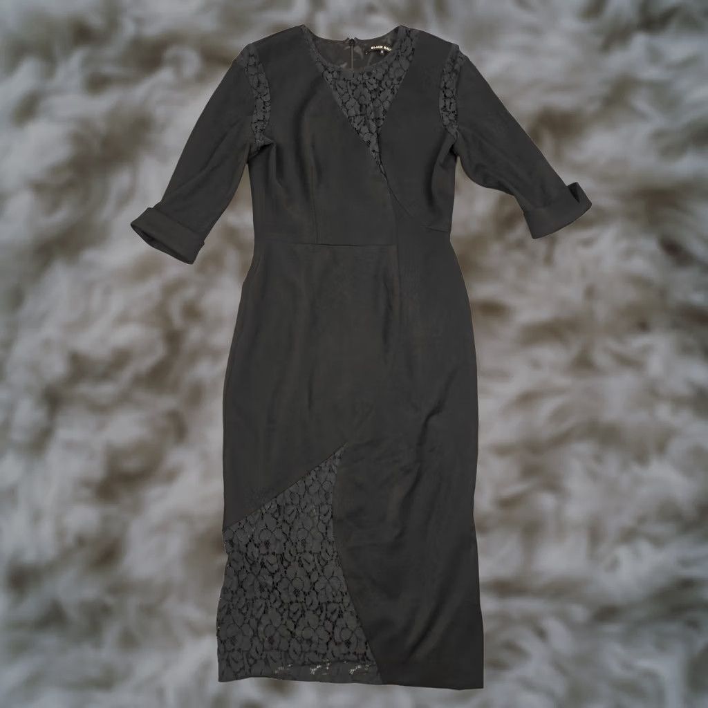 Black Halo Black Halo Dress Womens 6 Black Lace Panel Sheath Midi 3/4 Sleeve Style 208308 Size M / US 6-8 / IT 42-44 - 1 Thumbnail