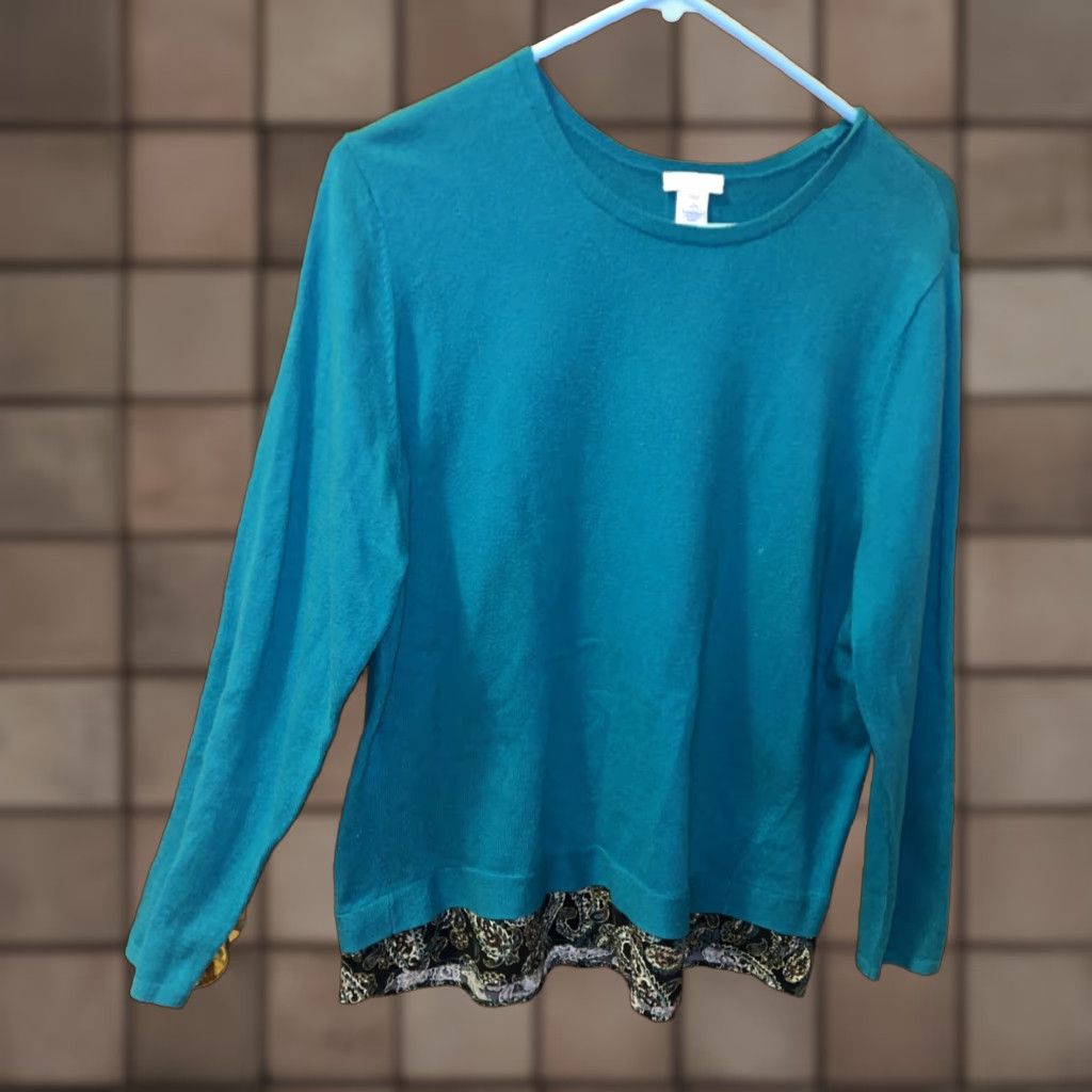 J. Jill J.Jill Women Green Cotton Nylon Woven Polyester Sweater Petite Large Regular Knit Boat Neck Long Sleeve Size L / US 10 / IT 46 - 1 Thumbnail