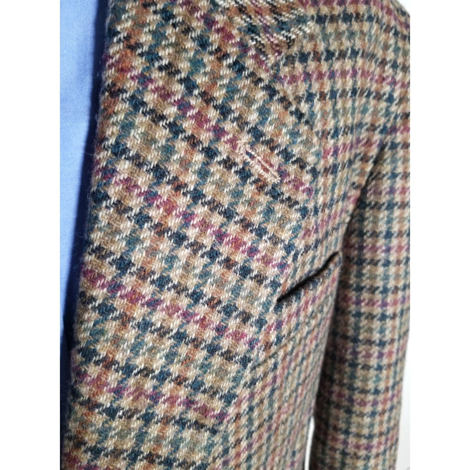 Vintage 44L Pink Orange Purple Green Jumbo Tooth Check Tweed Wool Coat Jacket Blazer Size 44R - 2 Thumbnail