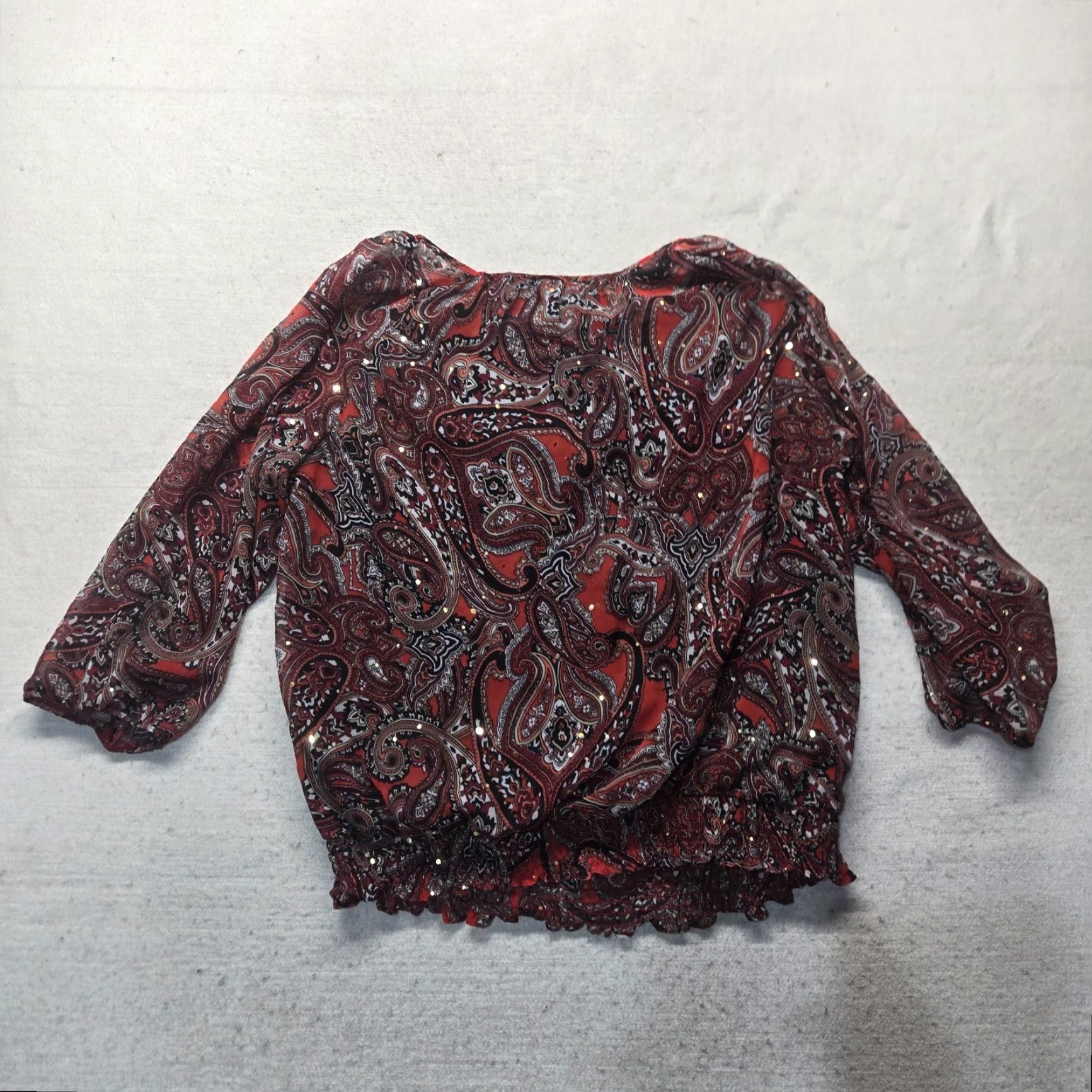 Vintage Cathy Daniels Shirt Womens XL Red Paisley 3/4 Sleeve Scoop Neck Blouse Top Adult Size XL / US 12-14 / IT 48-50 - 6 Thumbnail