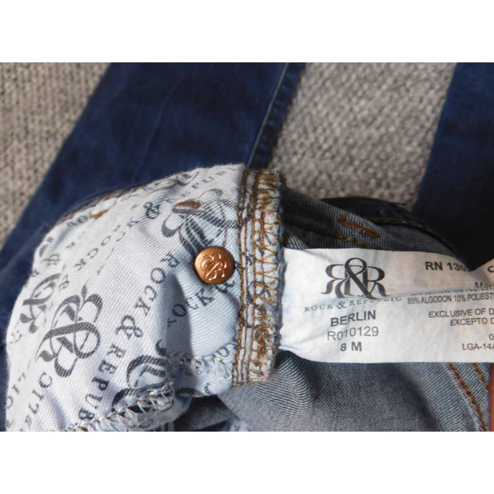 Vintage Rock & Republic Jeans Womens 8 Blue Berlin Straight Denim Pants Inseam 31” Zip Pockets Size 30" / US 8 / IT 44 - 6 Thumbnail