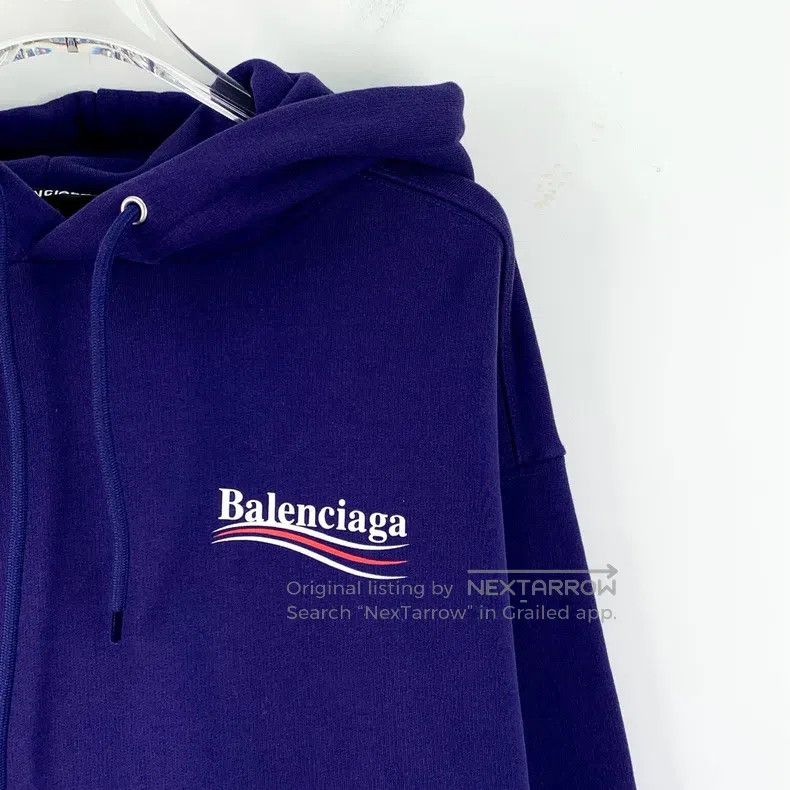 Balenciaga Balenciaga Dark Blue Logo Letter Print Cotton Hooded Draws Size US L / EU 52-54 / 3 - 3 Thumbnail