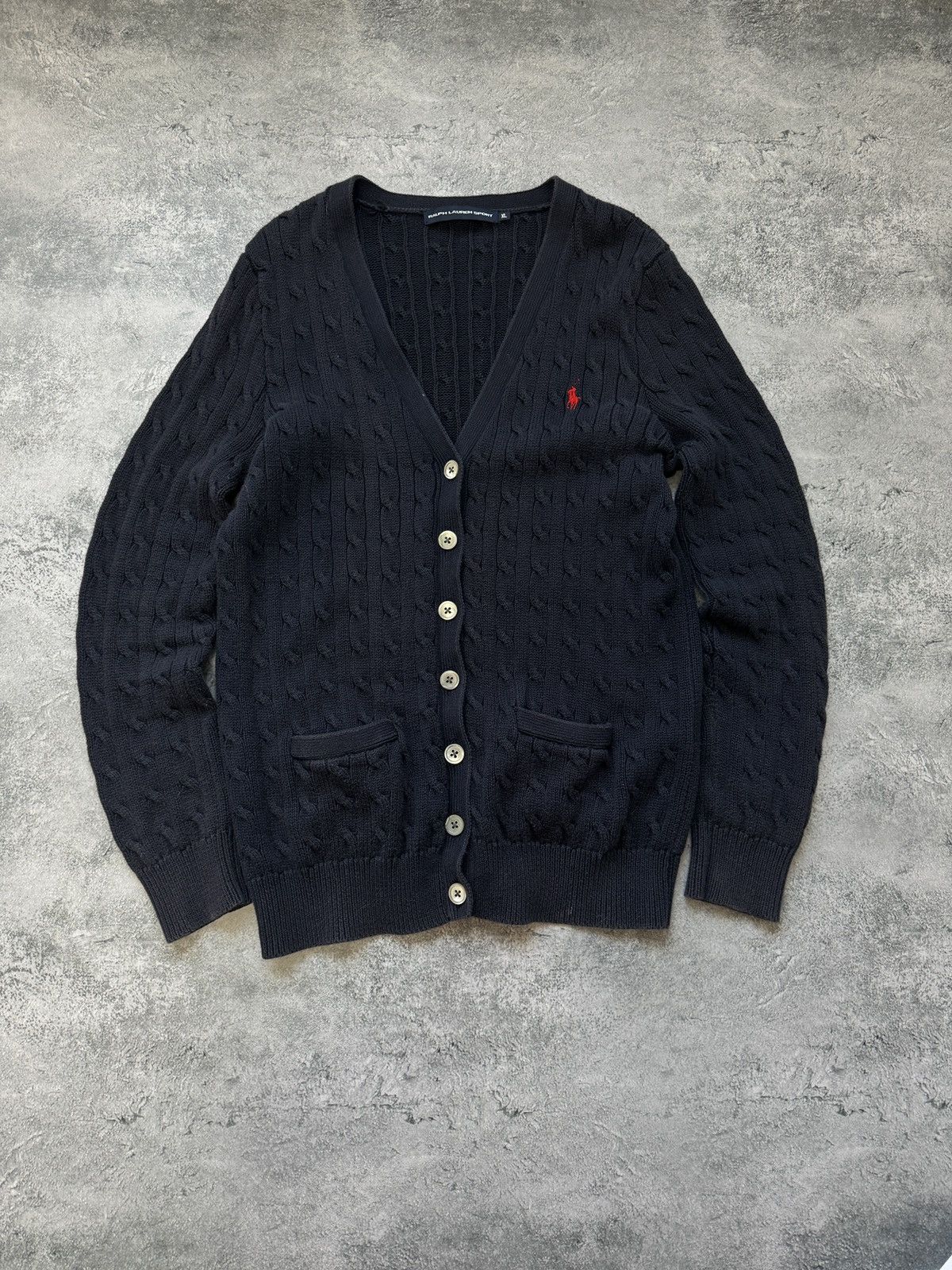 Polo Ralph Lauren × Vintage Vintage Polo Ralph Lauren Cable-Knit Cardigan Dark Blue Size US M / EU 48-50 / 2 - 1 Thumbnail