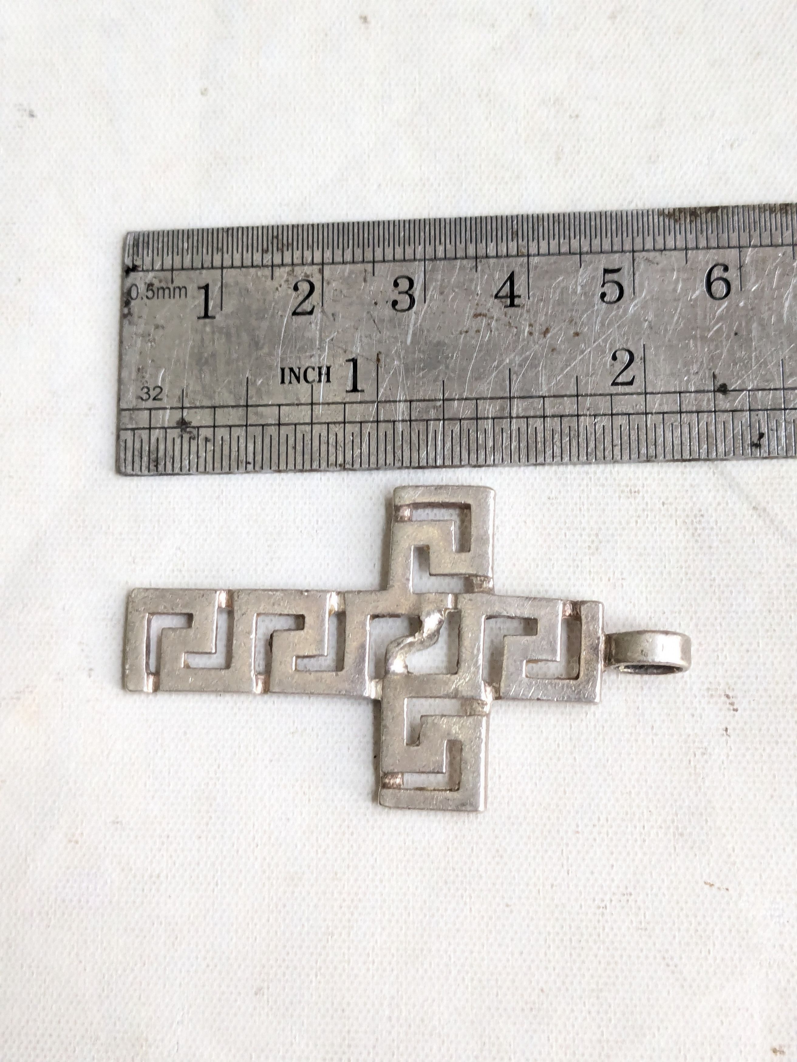 Jewelry Vintage Sterling Silver Cross Pendant Meandros Greek Key Size ONE SIZE - 8 Thumbnail