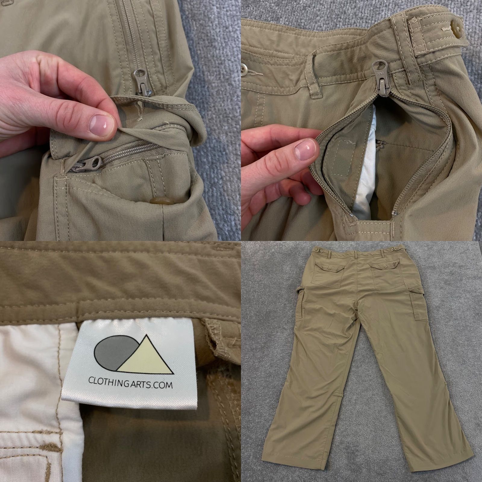 Vintage Clothing Arts Pants Women 16 Petite Brown Cargo Travel Pick-Pocket Proof Roll Up Cargo Pants Women 16P Brown Size 38" / US 16 / IT 52 - 8 Thumbnail