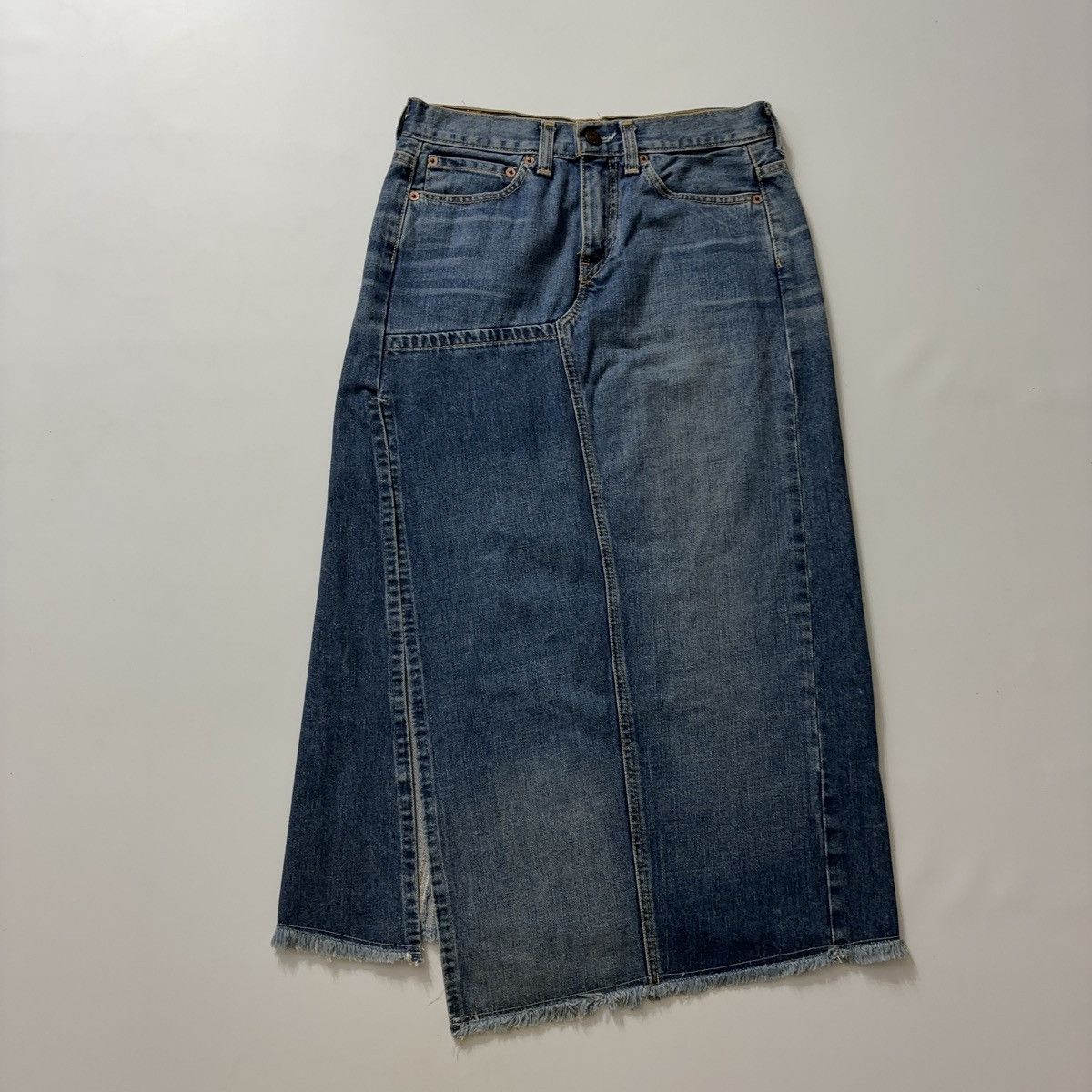 Avant Garde Levi s Vintage VINTAGE LEVIS ASYMMETRIC WASHED 90s DENIM MIDI SKIRT y2k Grailed
