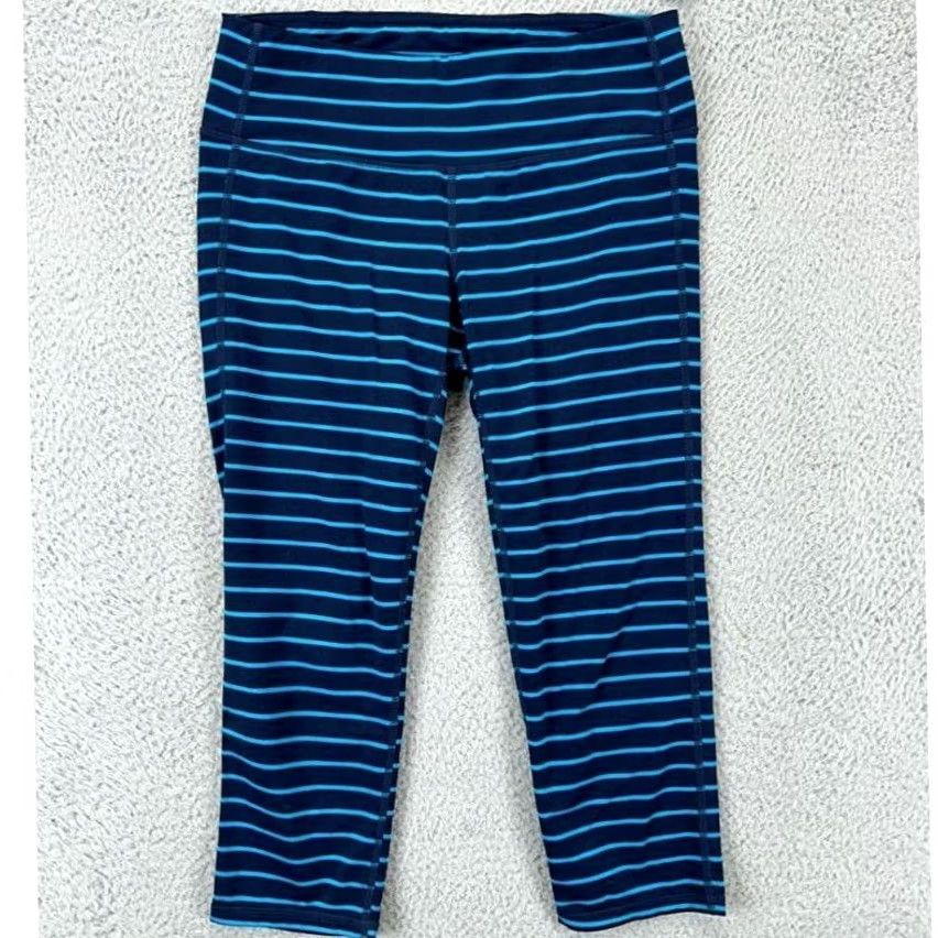Athleta Athleta Cropped Leggings Womens Small Navy Blue Hickory Striped Pull On Mid-Rise Size 28" / US 6 / IT 42 - 2 Thumbnail