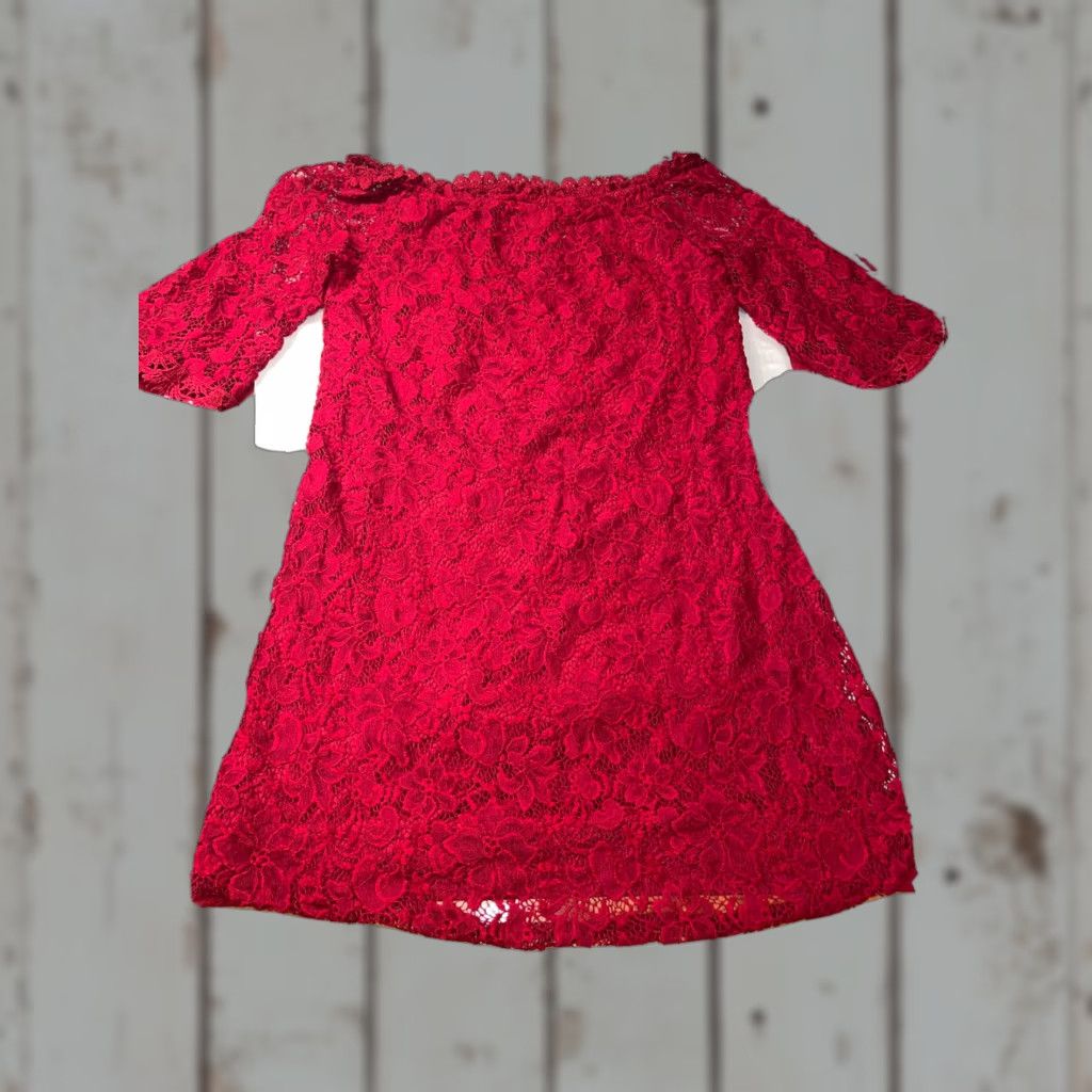 Vintage Ours Red Lace Dress Off Shoulder 3/4 Sleeve Knee Length M Women Dress Size M / US 6-8 / IT 42-44 - 1 Thumbnail