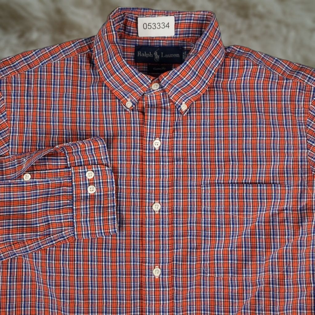 Ralph Lauren Ralph Lauren Men's Large Orange Blue Plaid Casual Button-Up Long Sleeve Shirt Size US L / EU 52-54 / 3 - 1 Thumbnail