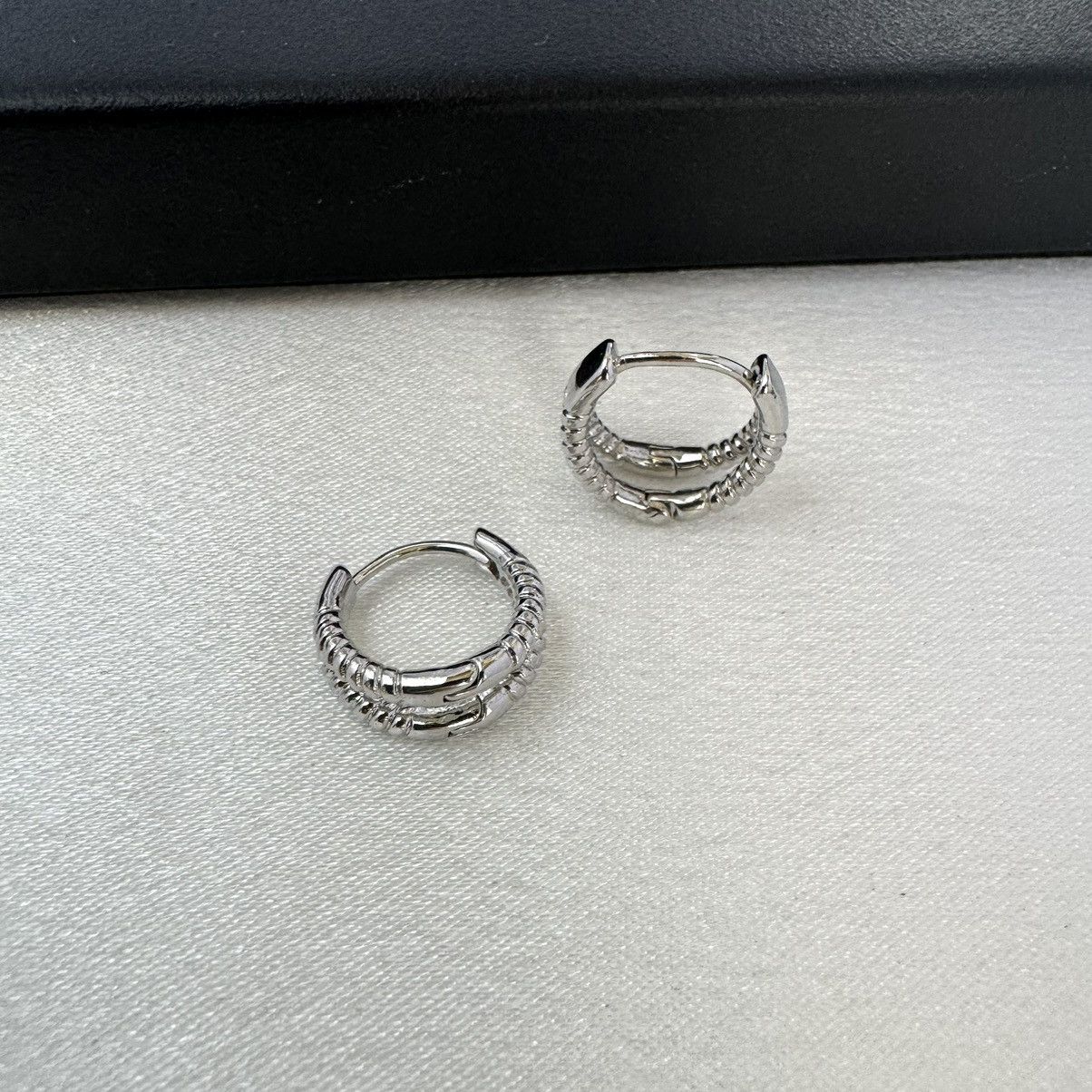 Designer Small Silver Hoop Earrings for Men Women Unisex Style Size ONE SIZE - 4 Thumbnail