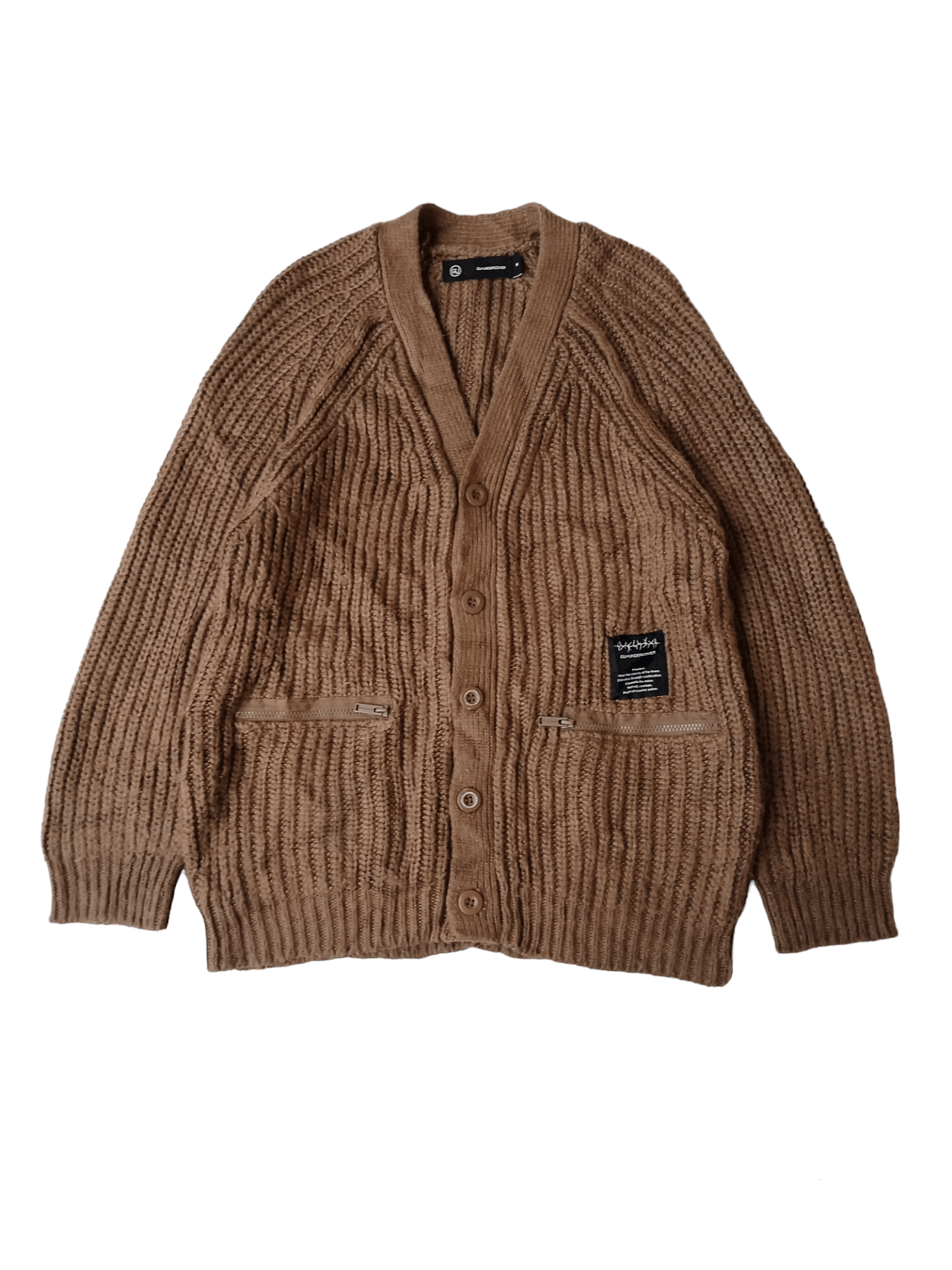 image of Undercover Gu Heavyweight Cable Knit Brown Cardigan, Men's (Size Medium)