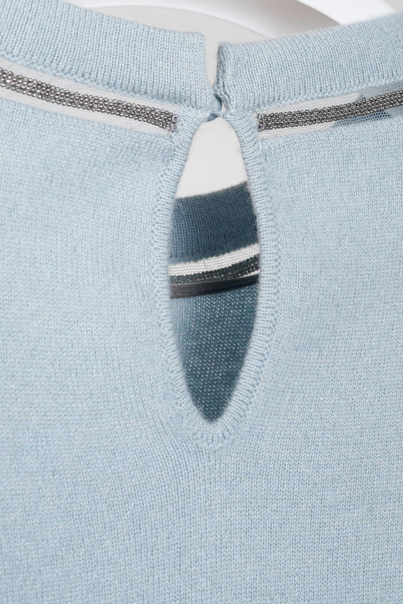 Brunello Cucinelli Brunello Cucinelli SS/20 Blue Cashmere Monili-Bead Sweater Size L / US 10 / IT 46 - 8 Thumbnail