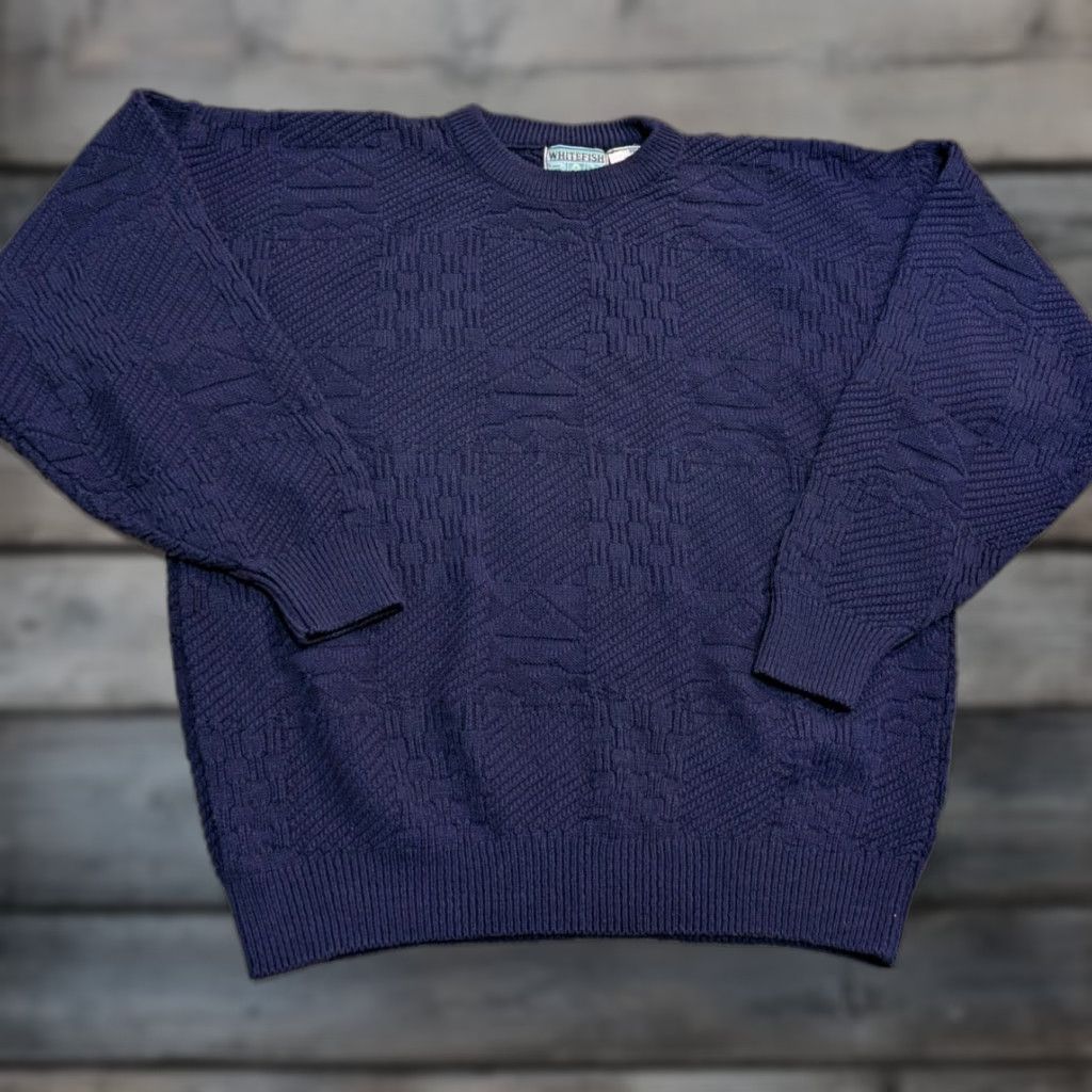 Vintage VINTAGE Whitefish Bay Blue Embossed 3D Mens Knit Sweater Crew Neck Blue Acrylic Hungary Size L Knit Pullover 90s Casual Mens Size US L / EU 52-54 / 3 - 1 Thumbnail