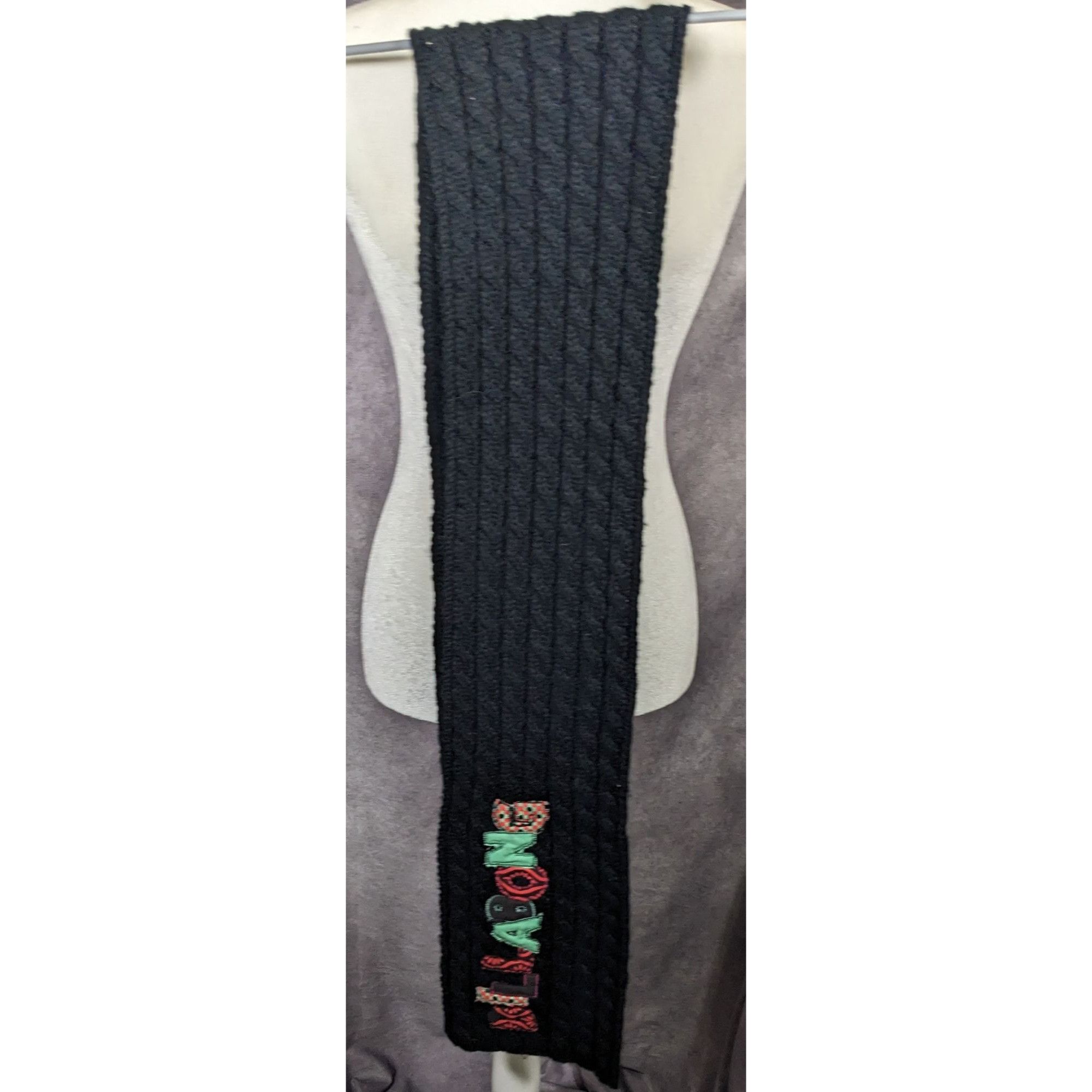 Billabong Vintage 90s Billabong Black Cable Knit Scarf Size ONE SIZE - 7 Thumbnail