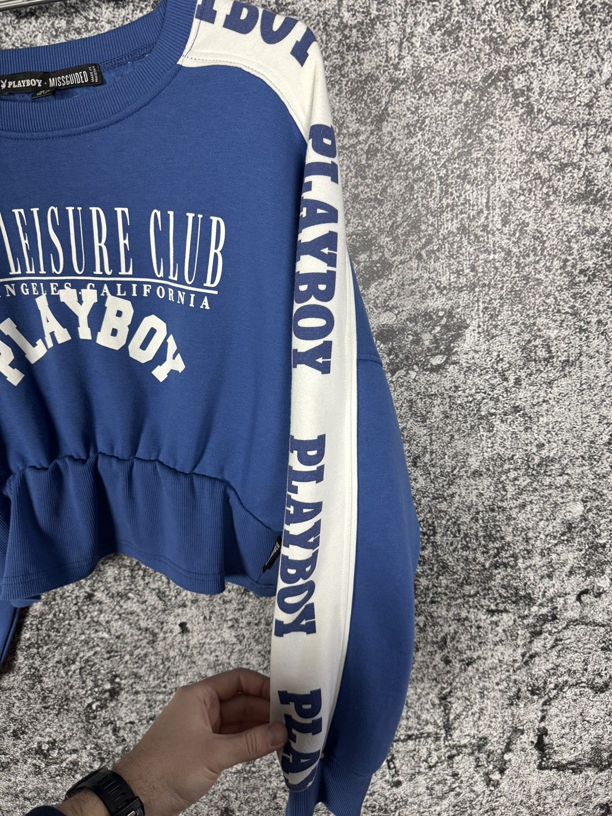 Playboy Playboy Missguided Cropped Sweatshirt Spellout Logo Blue Top Size XL / US 12-14 / IT 48-50 - 7 Thumbnail