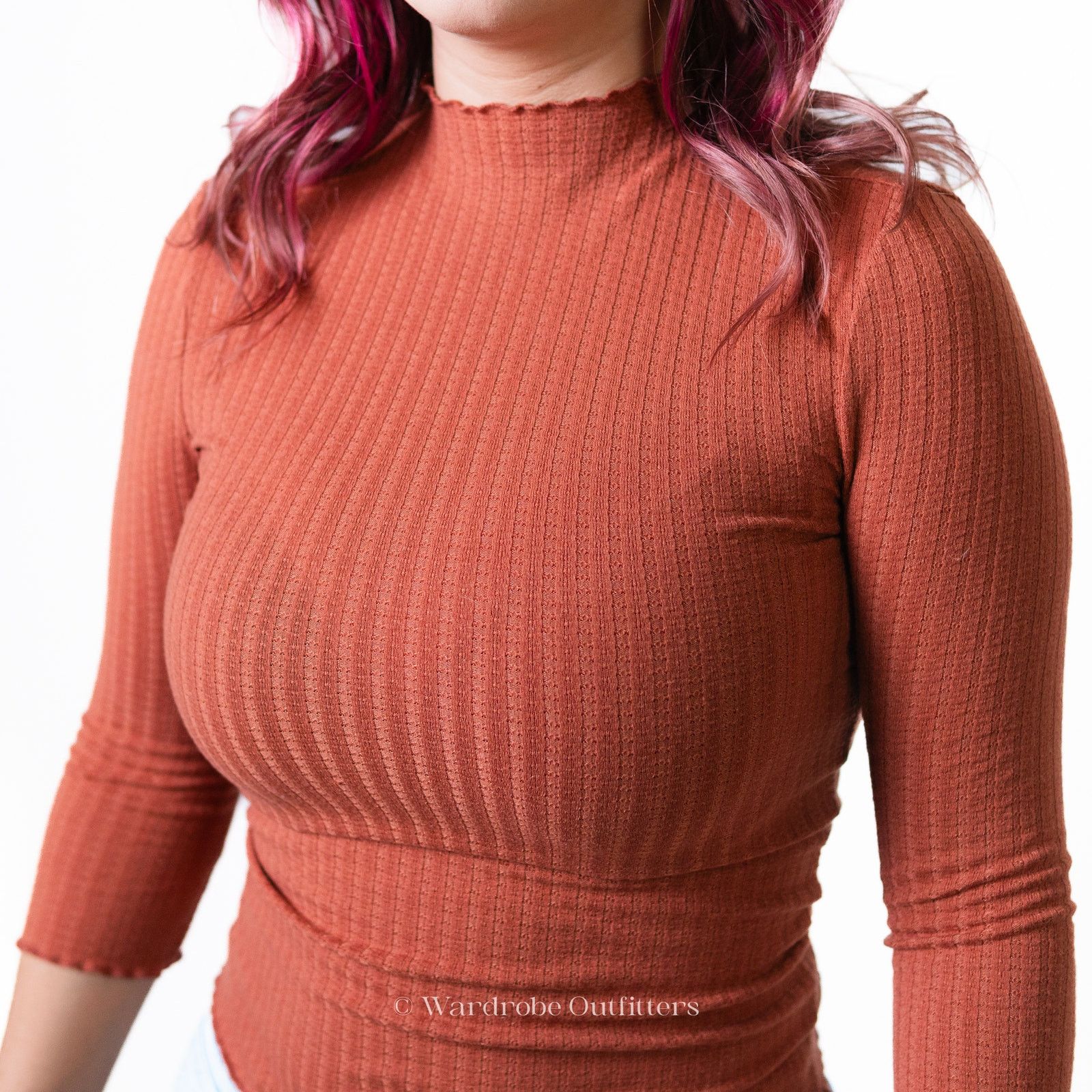 Designer Salmon Frilly Hem Ribbed 3/4 Sleeve Top Size S / US 4 / IT 40 - 8 Thumbnail