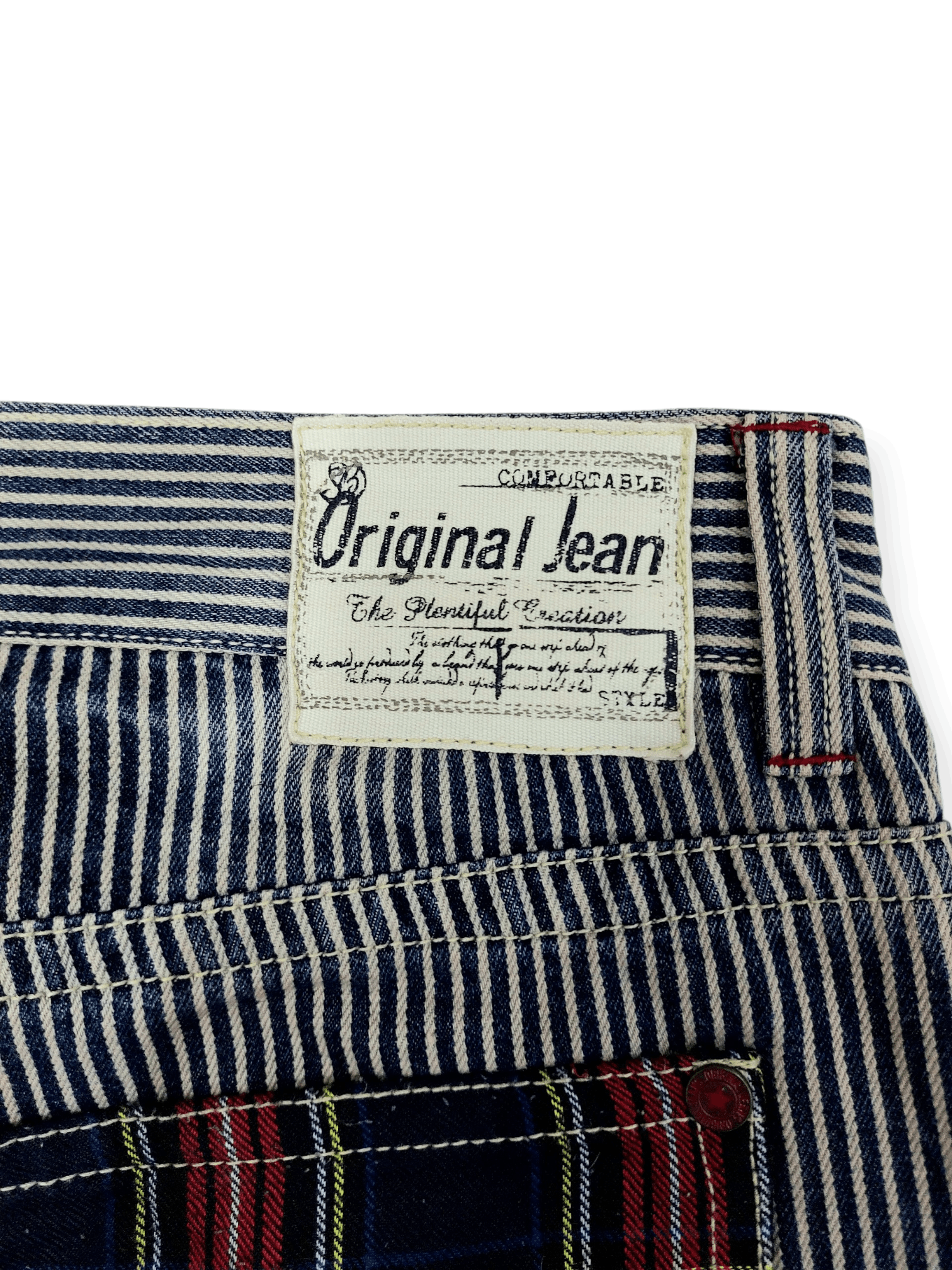 If Six Was Nine Y2K Patchwork Hickory Stripe Baggy Original Jeans Size US 35 - 14 Thumbnail