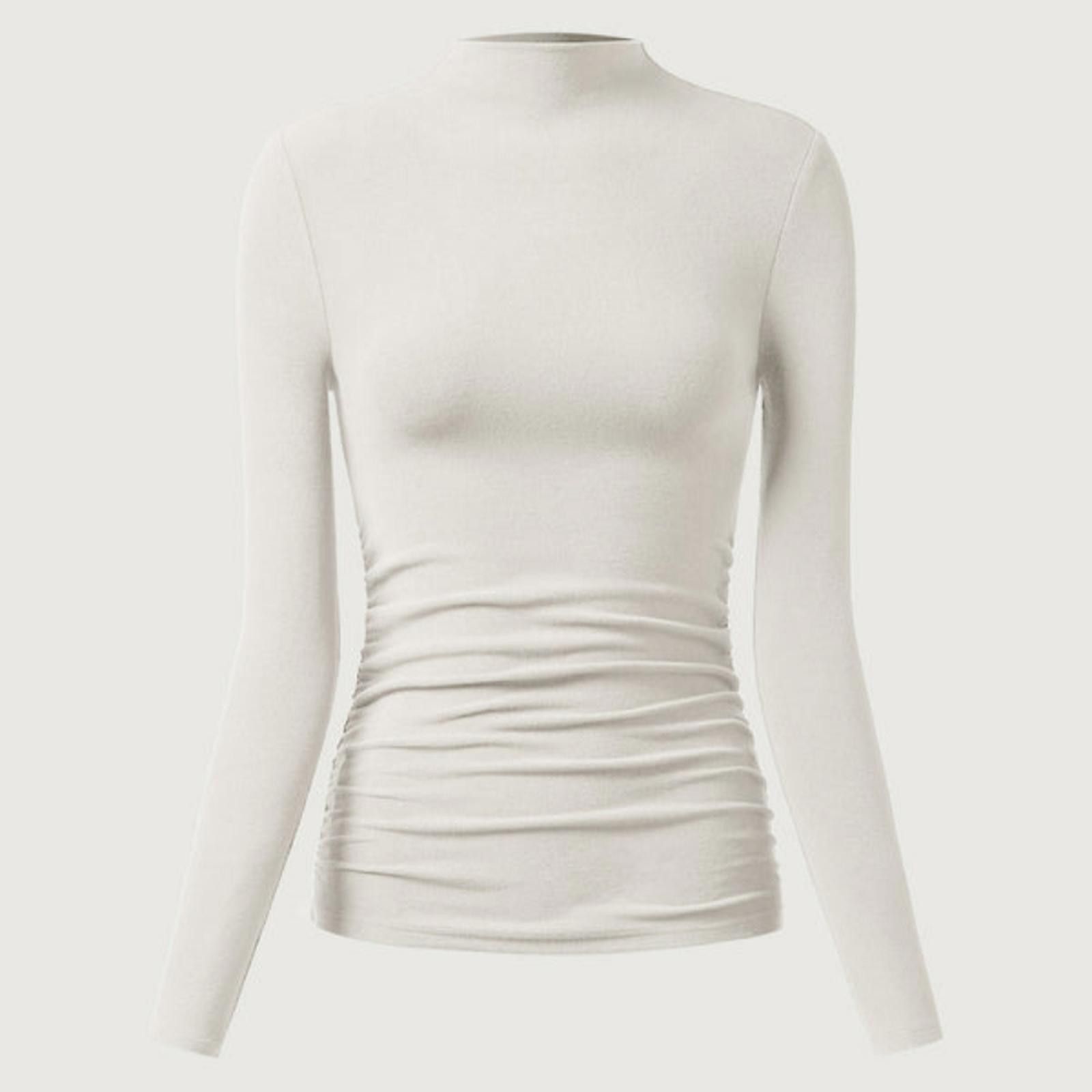 Designer Mid Thermal Ruched Sides Tuckable Mockneck Top - Off White Size M / US 6-8 / IT 42-44 - 9 Thumbnail