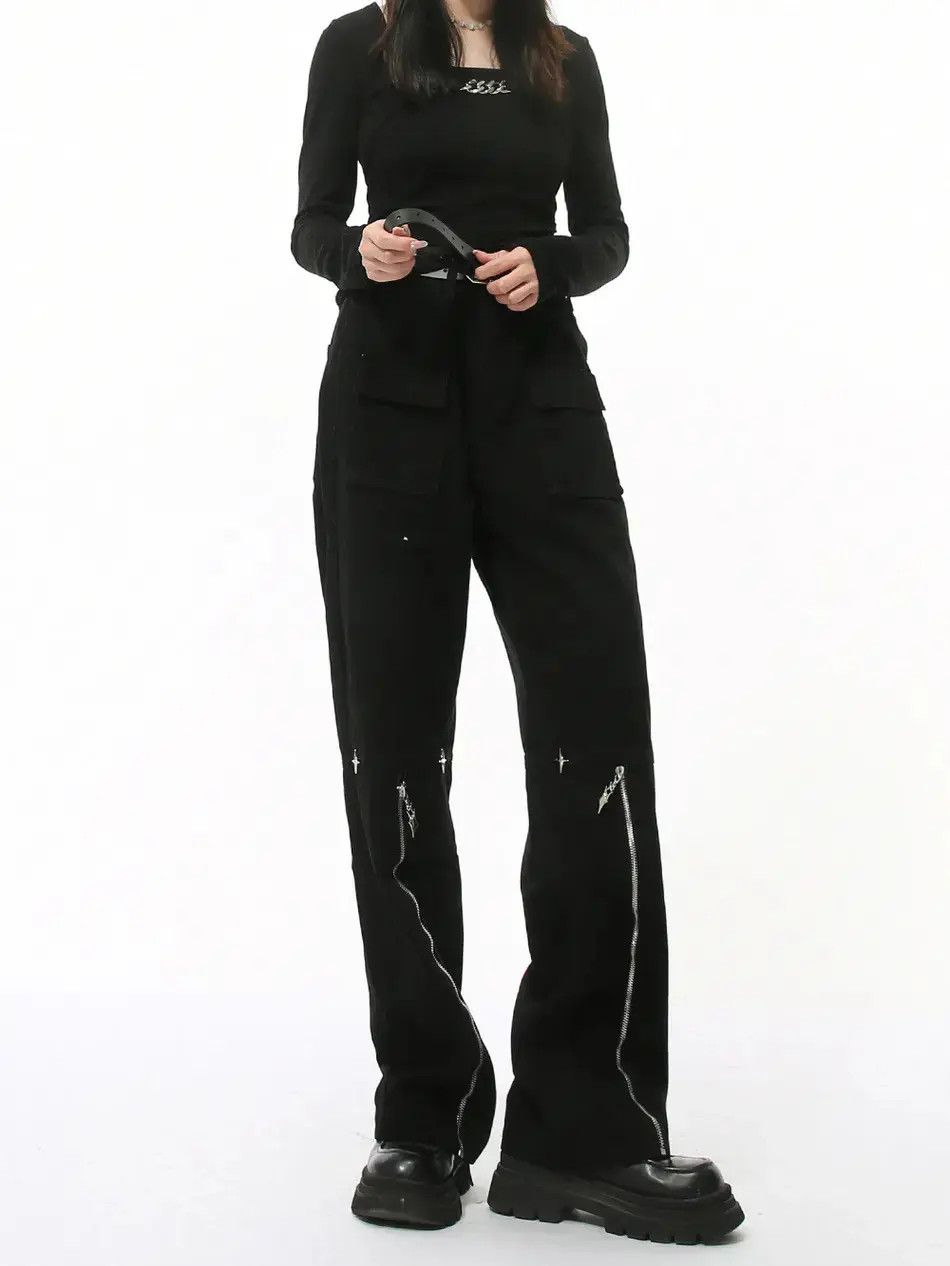 Japanese Brand Retro loose straight leg spliced zipper jeans Size US 32 / EU 48 - 2 Thumbnail