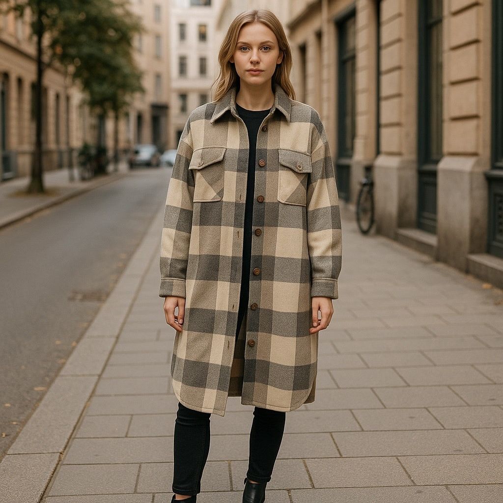 Other Tan and brown plaid flannel Long Shacket Size M / US 6-8 / IT 42-44 - 1 Thumbnail