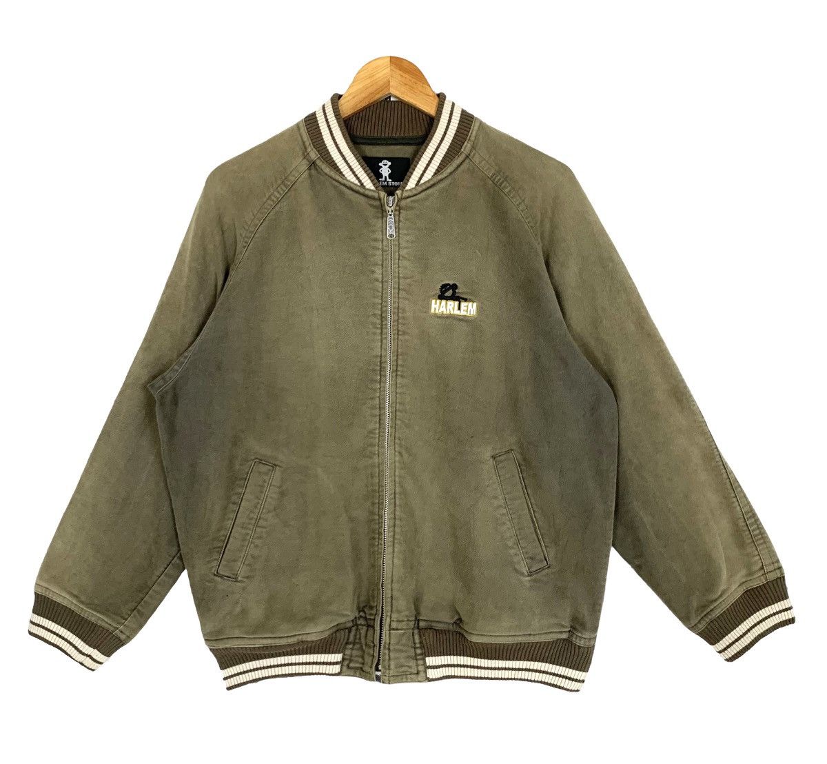 image of Vintage Harlem Store Wrss Varsity Jacket in Army Green, Men's (Size Medium)