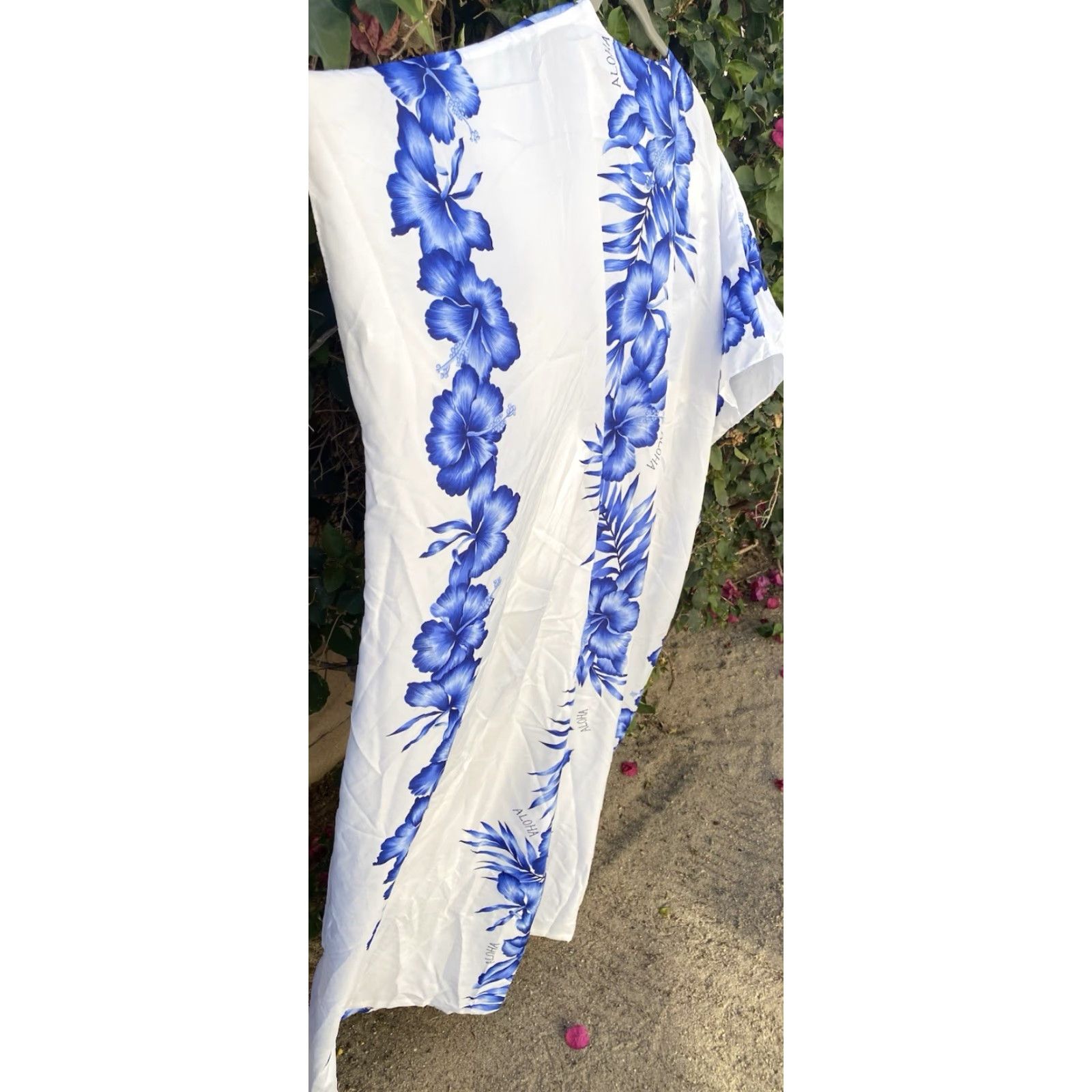 Vintage VINTAGE White Kaftan Shirt Women One Size White Blue Aloha Hawaiian Floral Tiki Casual Dress Size ONE SIZE - 4 Thumbnail