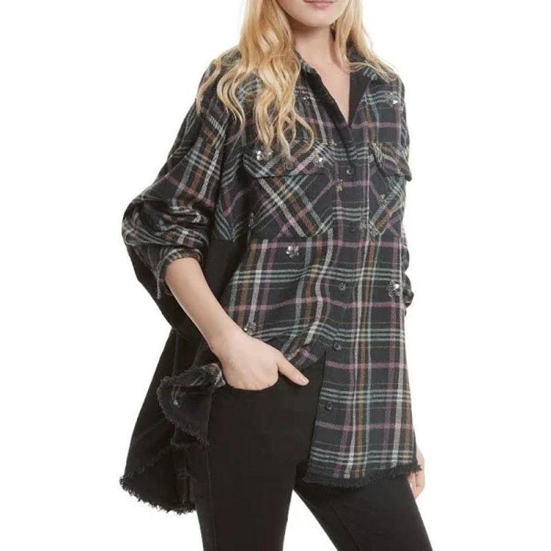 Free People Free People Gray Plaid Embellished wSequin Stars Shirts Sz S Size S / US 4 / IT 40 - 1 Thumbnail