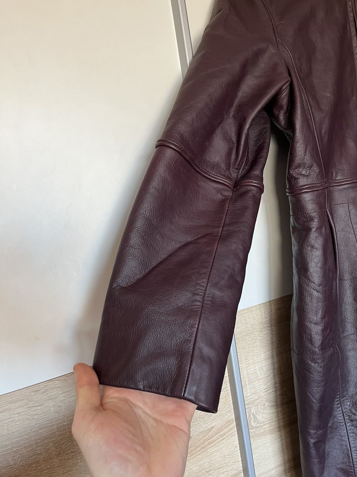 Giorgio Armani Vintage Y2K Giorgio Armani Womens Leather Coat Avant Garde Size L / US 10 / IT 46 - 3 Thumbnail