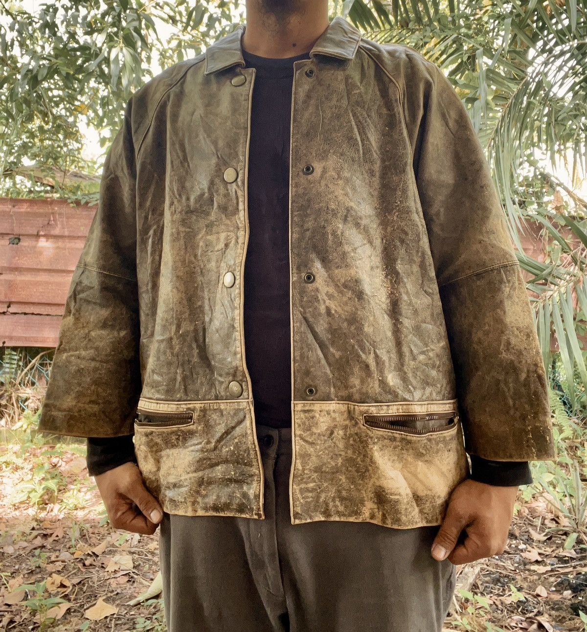 Japanese Brand Leather jacket kimono loose cut style Size US L / EU 52-54 / 3 - 13 Thumbnail