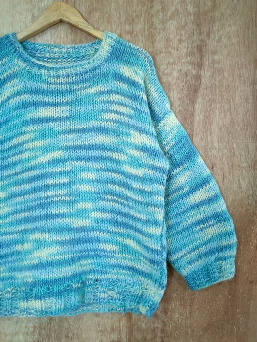 Handmade Handmade vintage cable knitwear mohair blue #46-574DLL Size L / US 10 / IT 46 - 9 Thumbnail