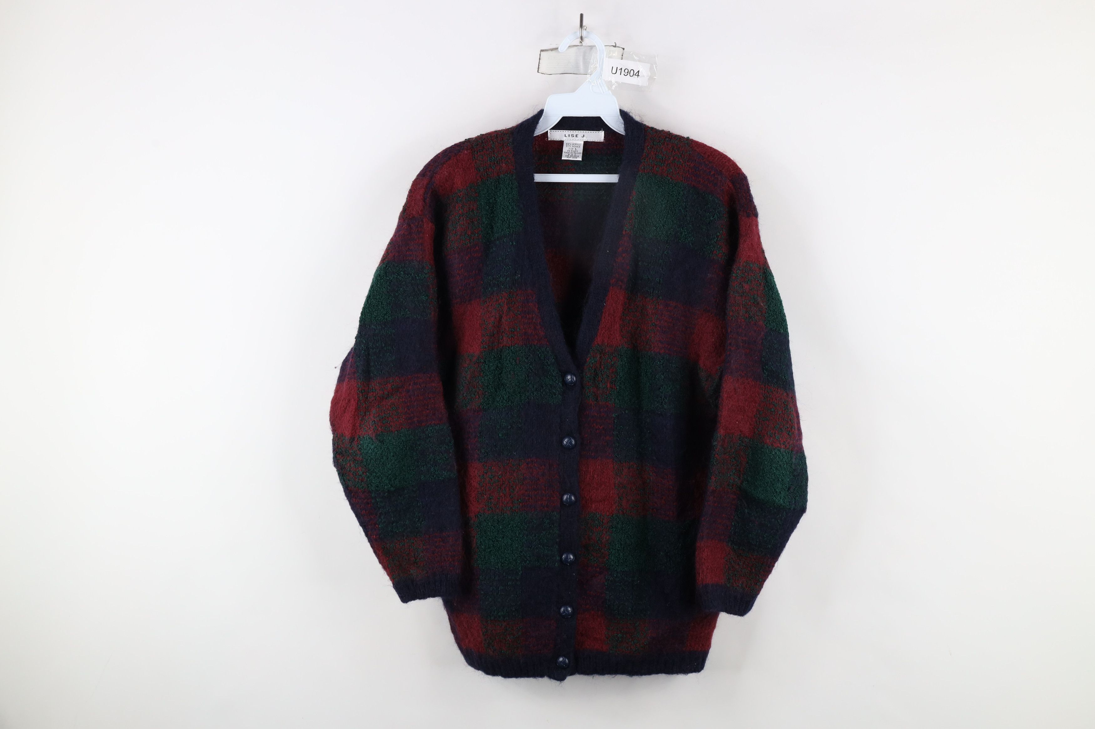 Vintage Vintage 90s Streetwear Blend Knit Cardigan Sweater Plaid Size L / US 10 / IT 46 - 1 Thumbnail